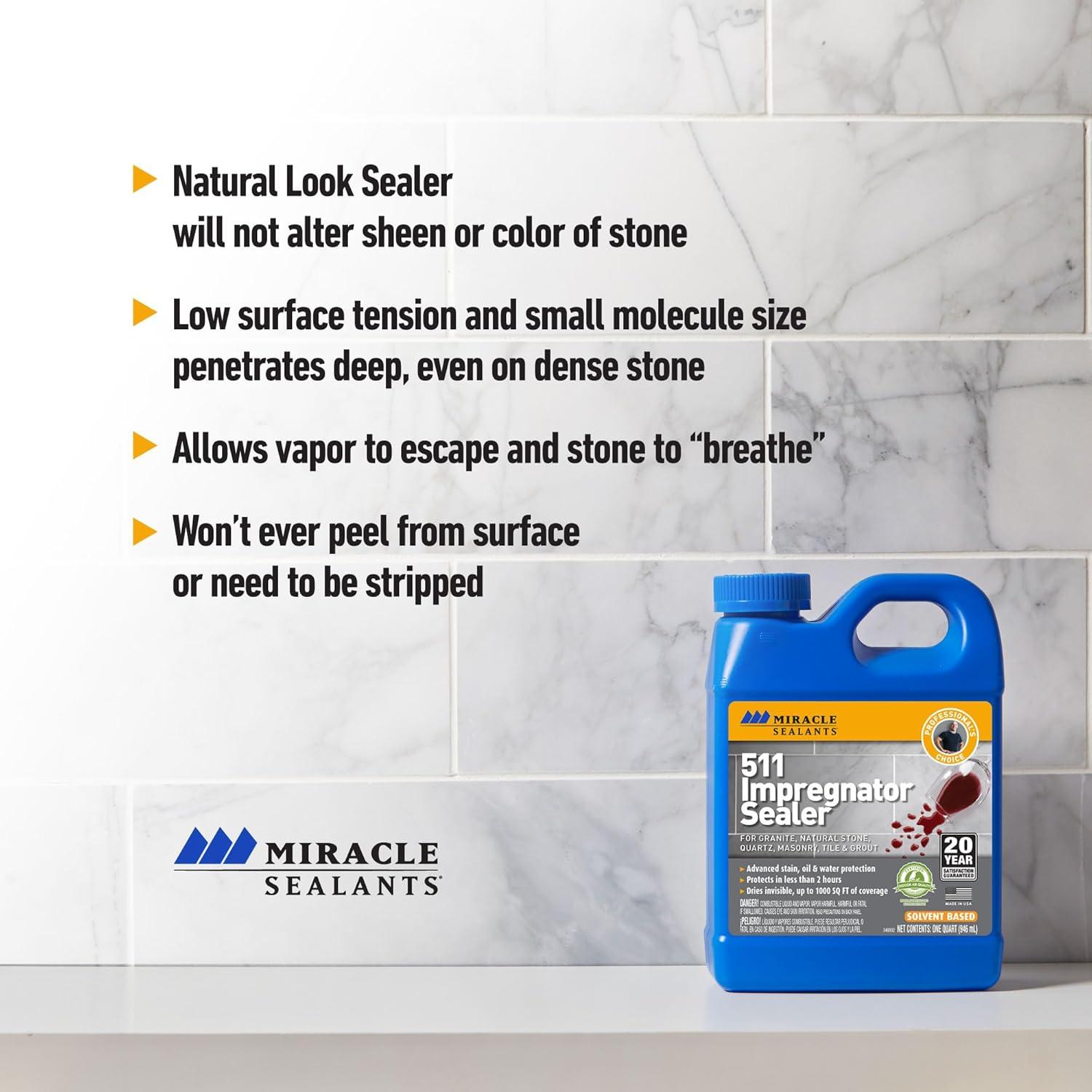 Miracle Sealants 511 Impregnator Advanced Penetrating Sealer for Countertops, Stone, Tile & Grout, Pint