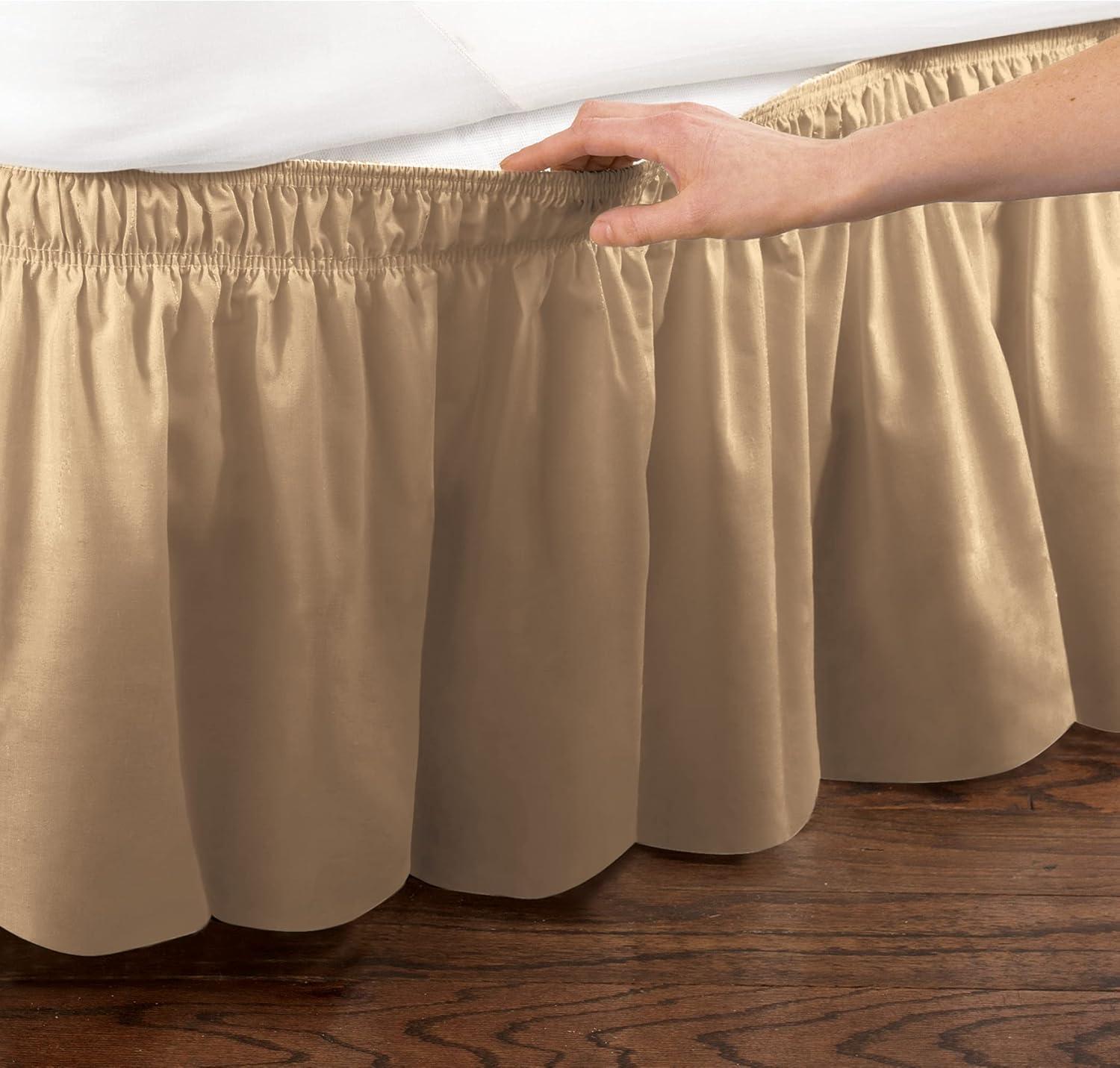 Collections Etc Wrap Around Bed Skirt, Easy Fit Elastic Dust Ruffle, Gold, Twin/Full