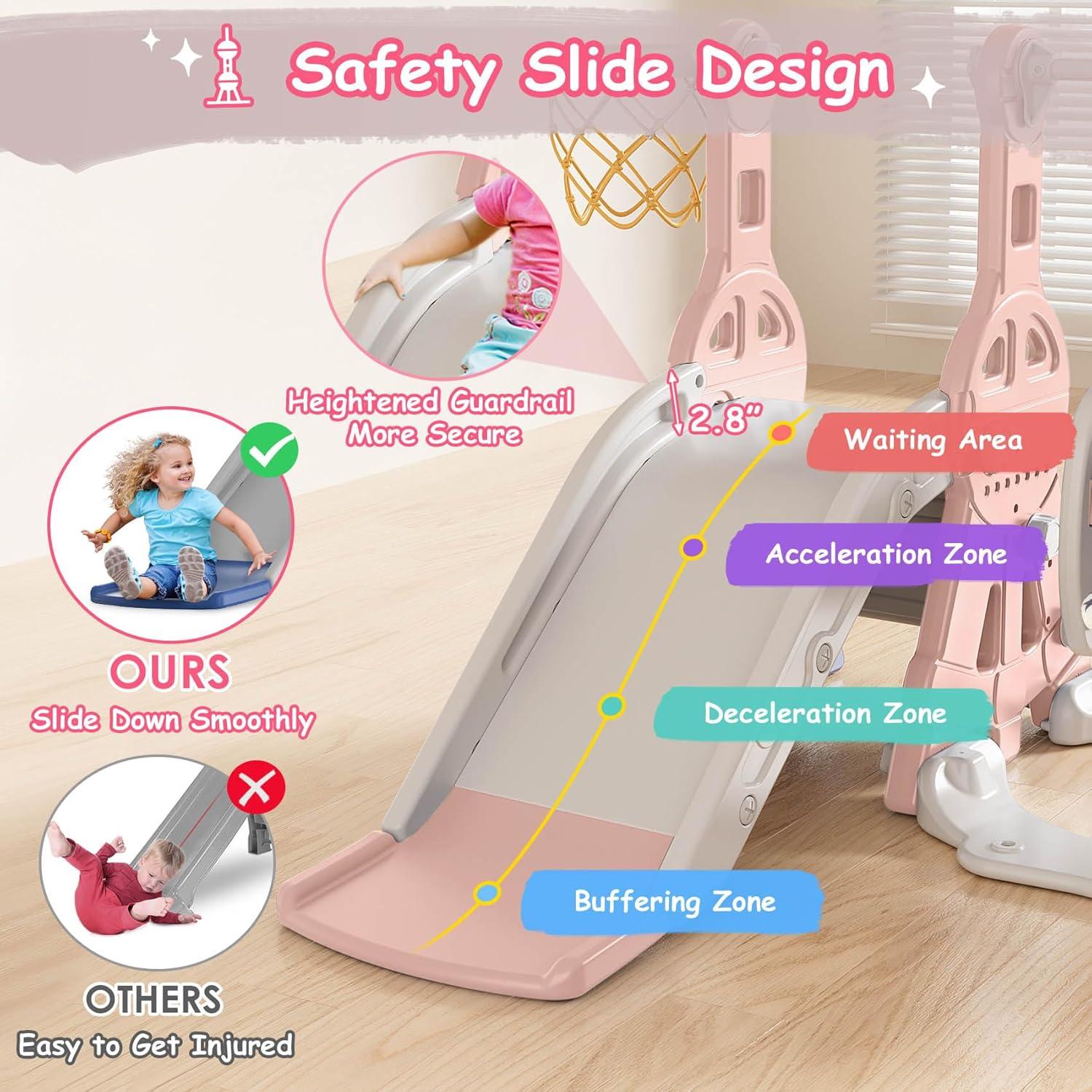 Pink and Gray 4-in-1 Toddler Slide and Swing Set