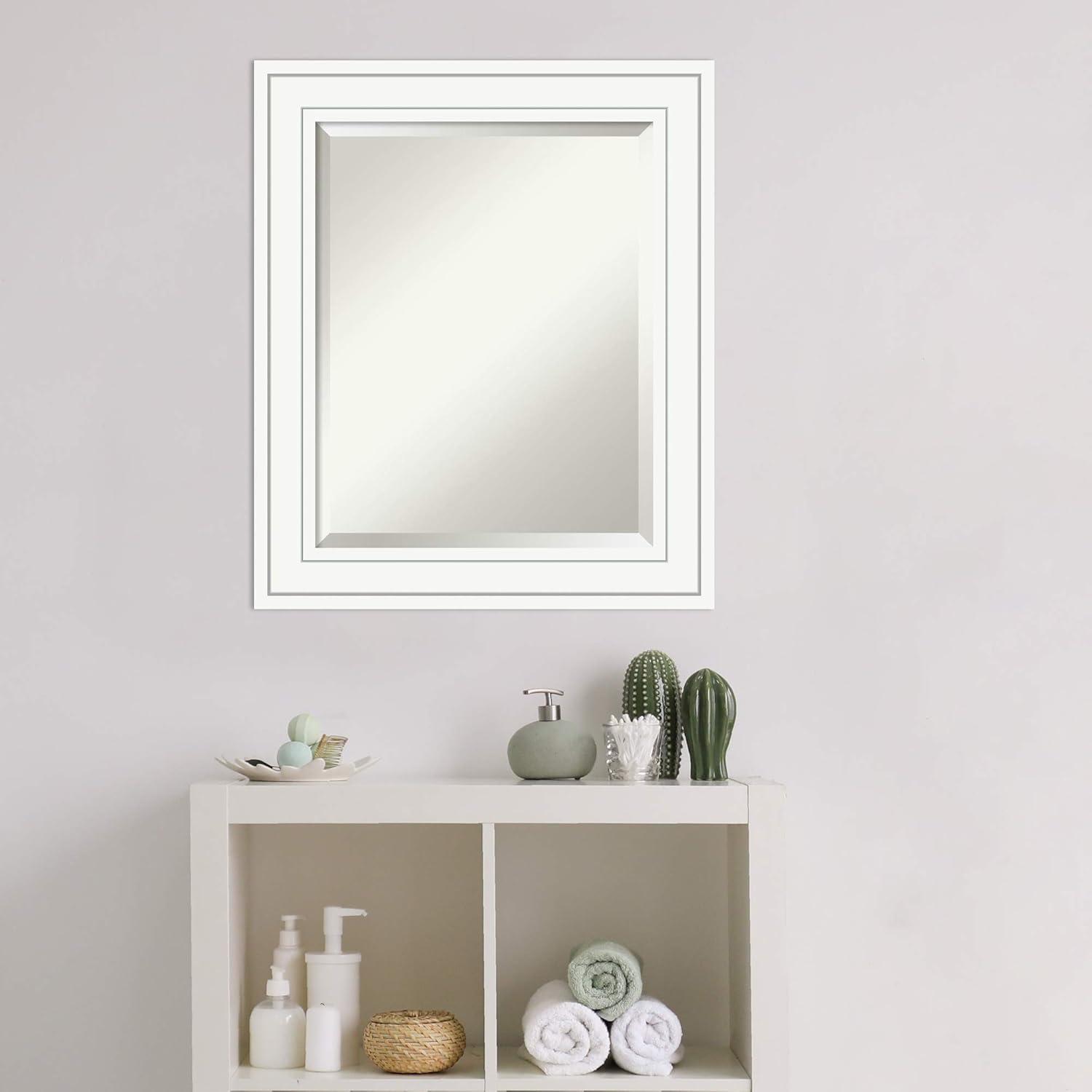 Amanti Art Beveled Wood Bathroom Wall Mirror - Craftsman White Frame Outer Size: 21 x 25 in