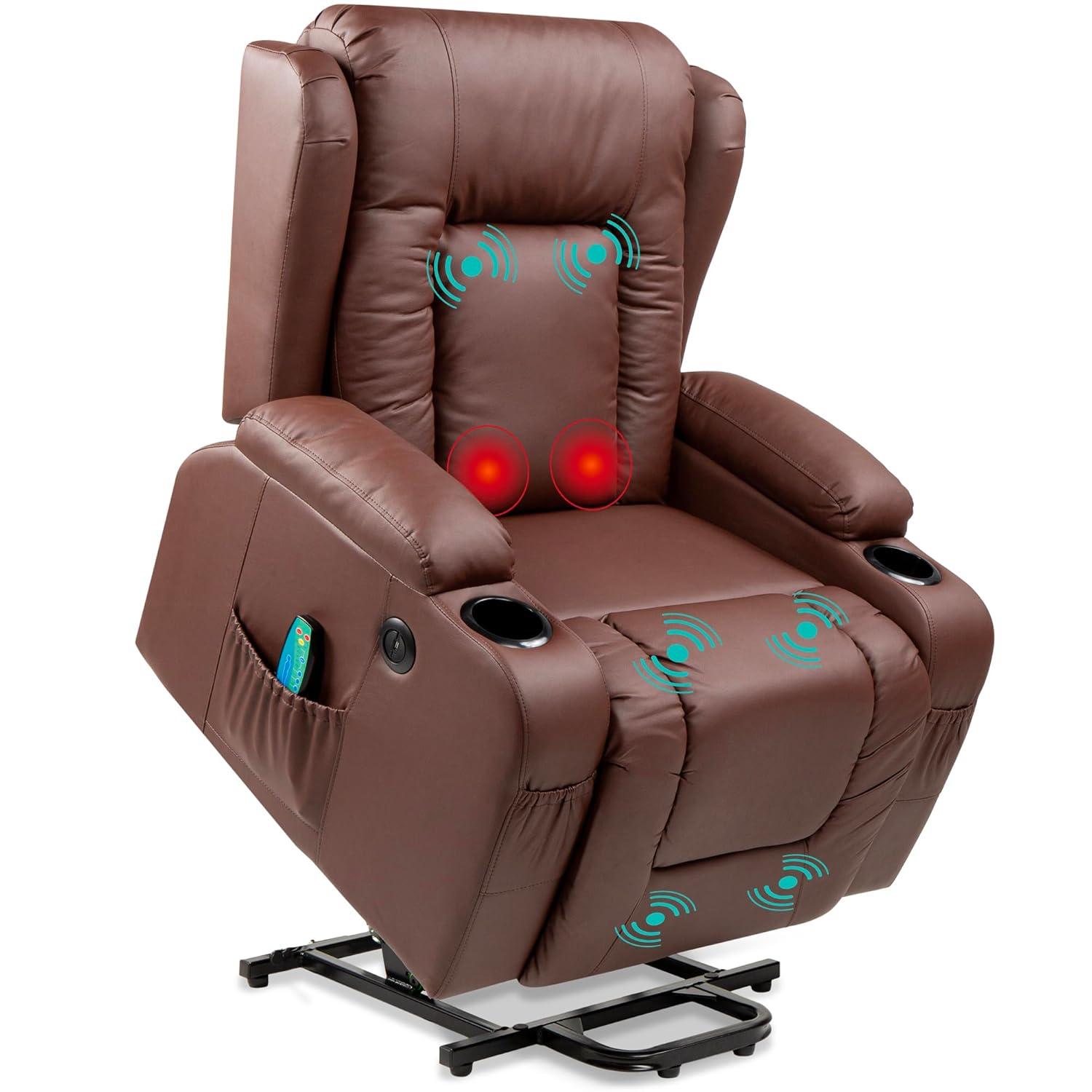 Hokku Designs Xola Electric Power Lift Recliner Massage Chair Furniture w/ USB Port, Heat, Cupholders