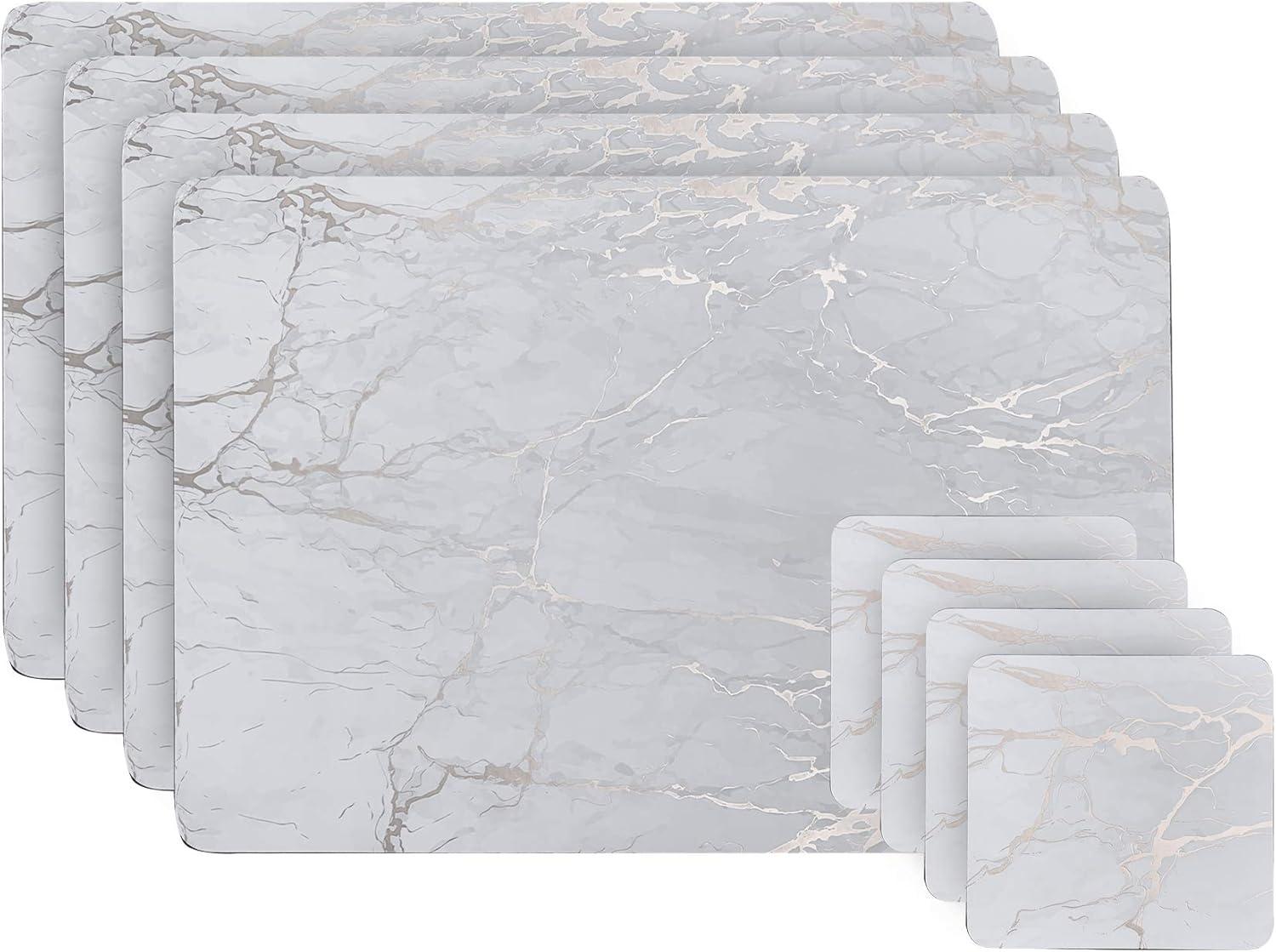 Silver Marble Cork Placemats and Coasters Set, 12" x 18"