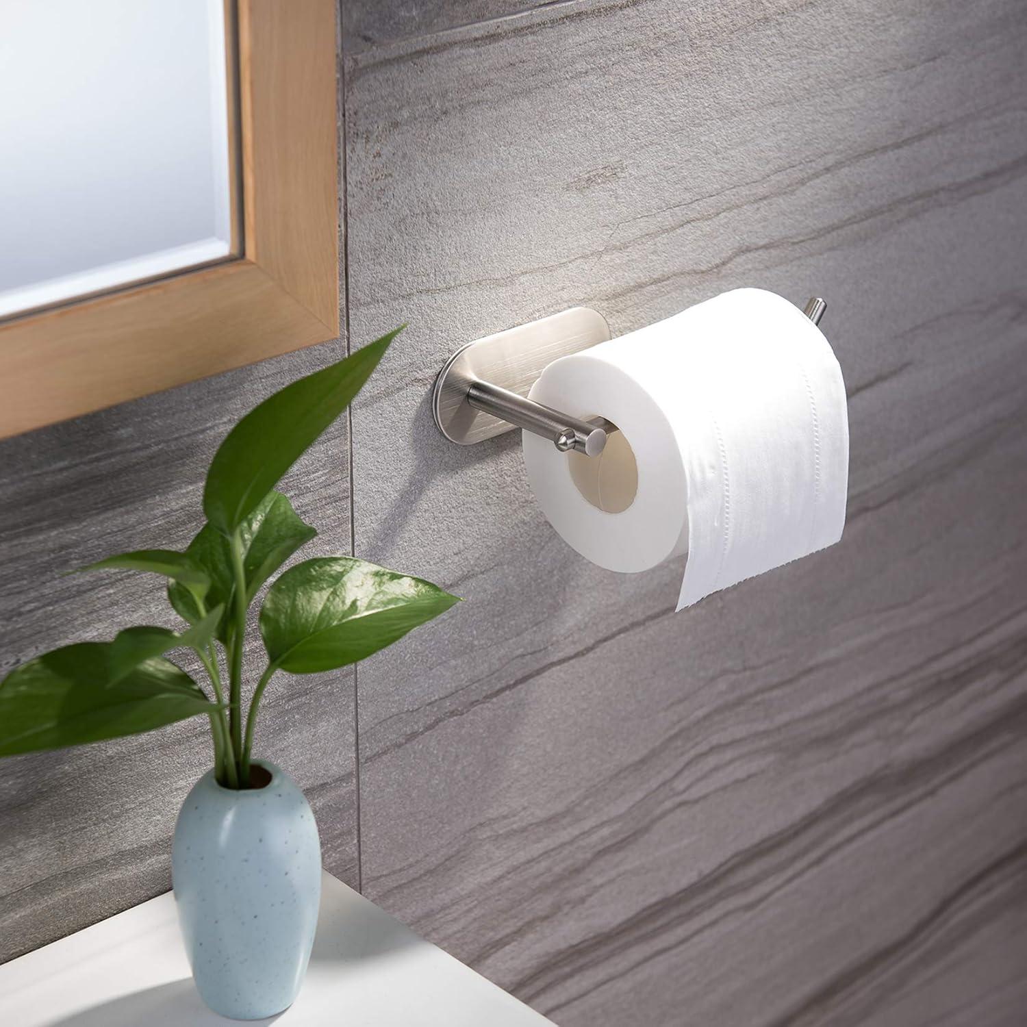 YIGII Adhesive Toilet Paper Holder - MST001 Self Adhesive Toilet Roll Holder for Bathroom Kitchen Stick on Wall Stainless Steel Brushed