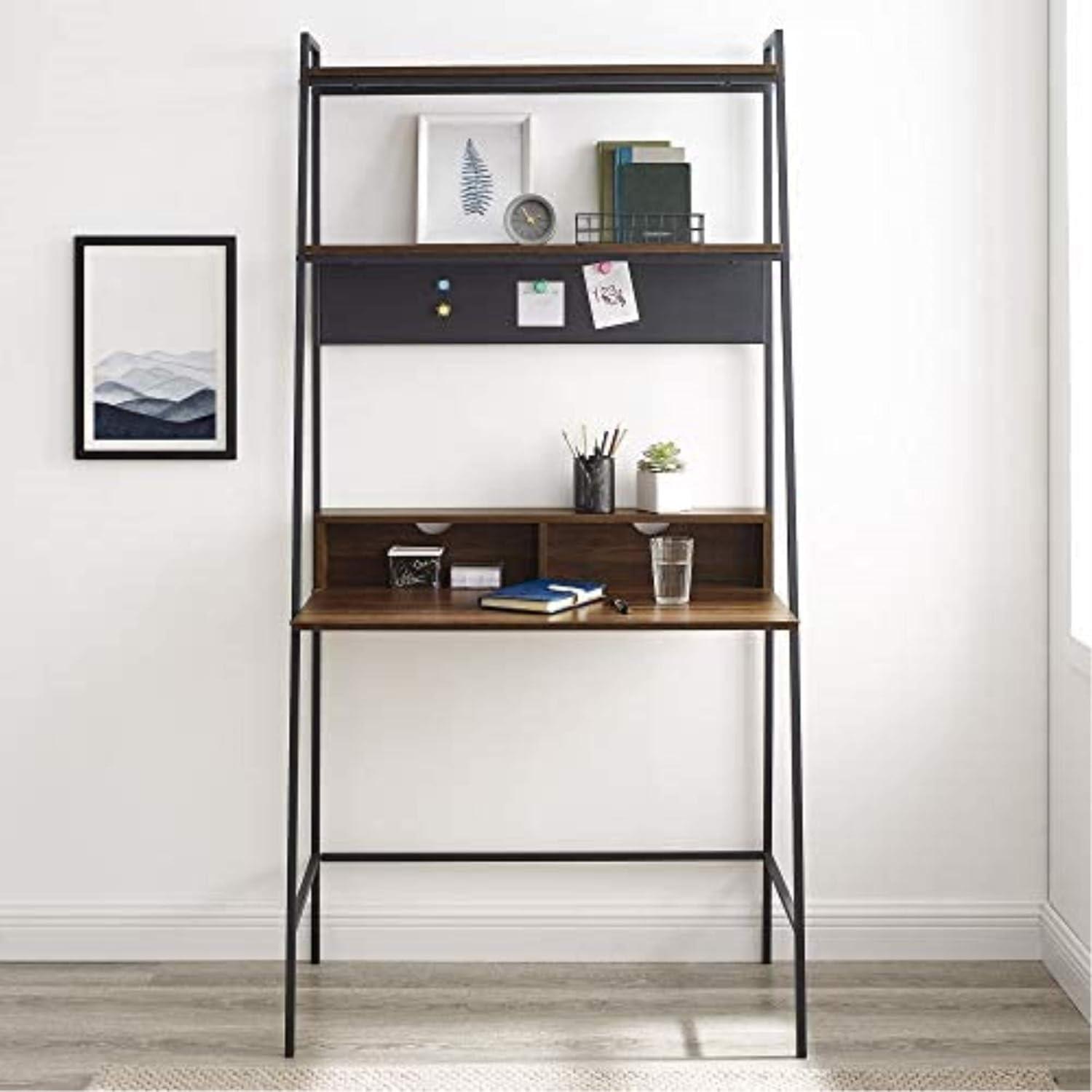 Walker Edison Freya Urban Industrial Ladder Desk with Metal Magnet Board, 36 Inch, Rustic Oak