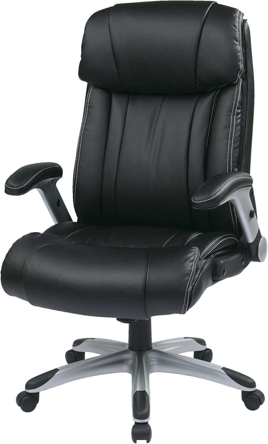 ErgoExec High-Back Swivel Black Leather Executive Chair with Adjustable Arms