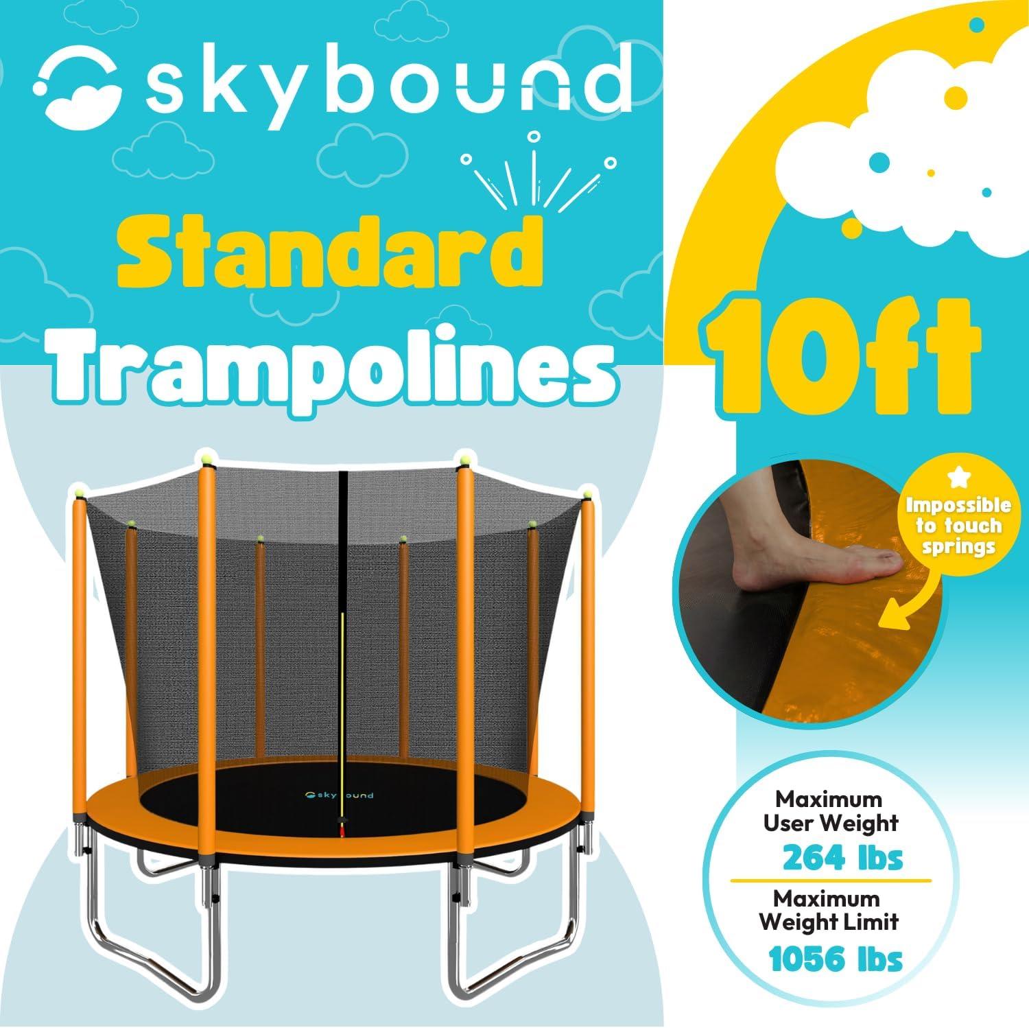 SkyBound 10ft Outdoor Recreational Trampoline for Kids and Adults with Enclosuure Net, Orange