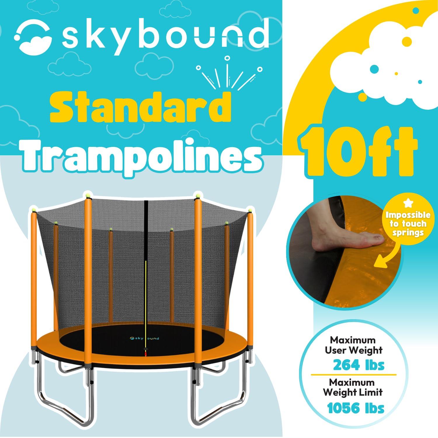 SkyBound 10ft Outdoor Recreational Trampoline for Kids and Adults with Enclosuure Net, Orange