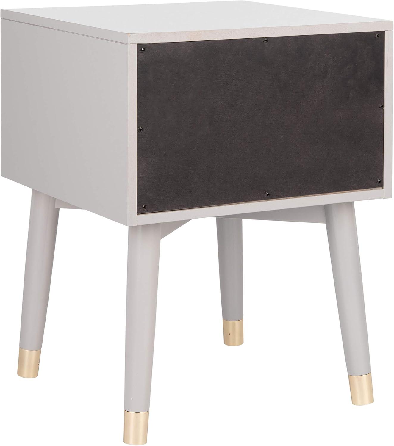 Retro Grey and Gold 2-Drawer 26" Nightstand with Metallic Accents