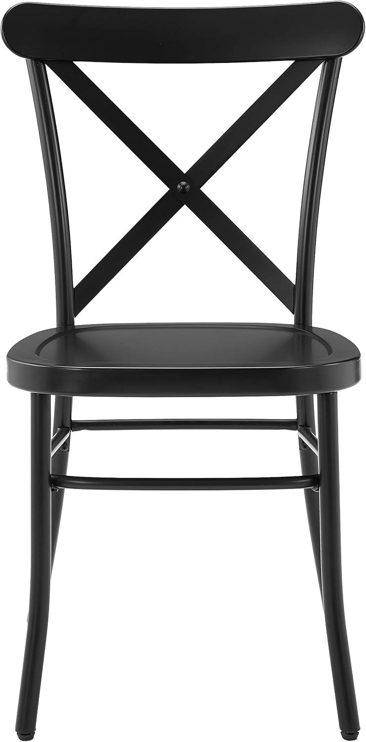 Set of 2 Camille Dining Chair Matte Black - Crosley: French Industrial Style, Steel Construction, X-Back Design