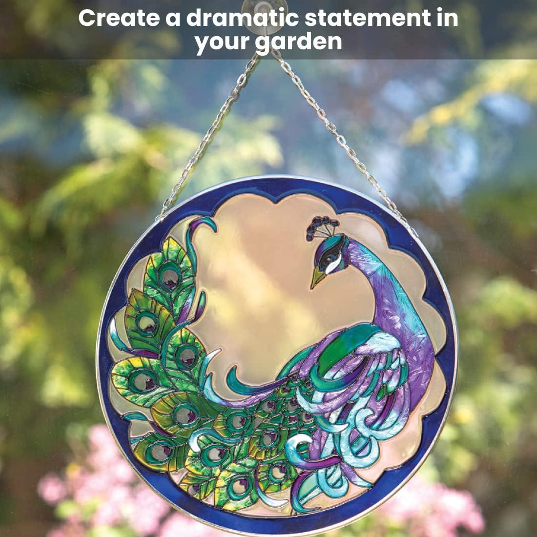 Bits and Pieces - 9⅞” Peacock Art Glass Suncatcher - Majestic Peacock - Patio Decor - Indoor/Outdoor Decoration