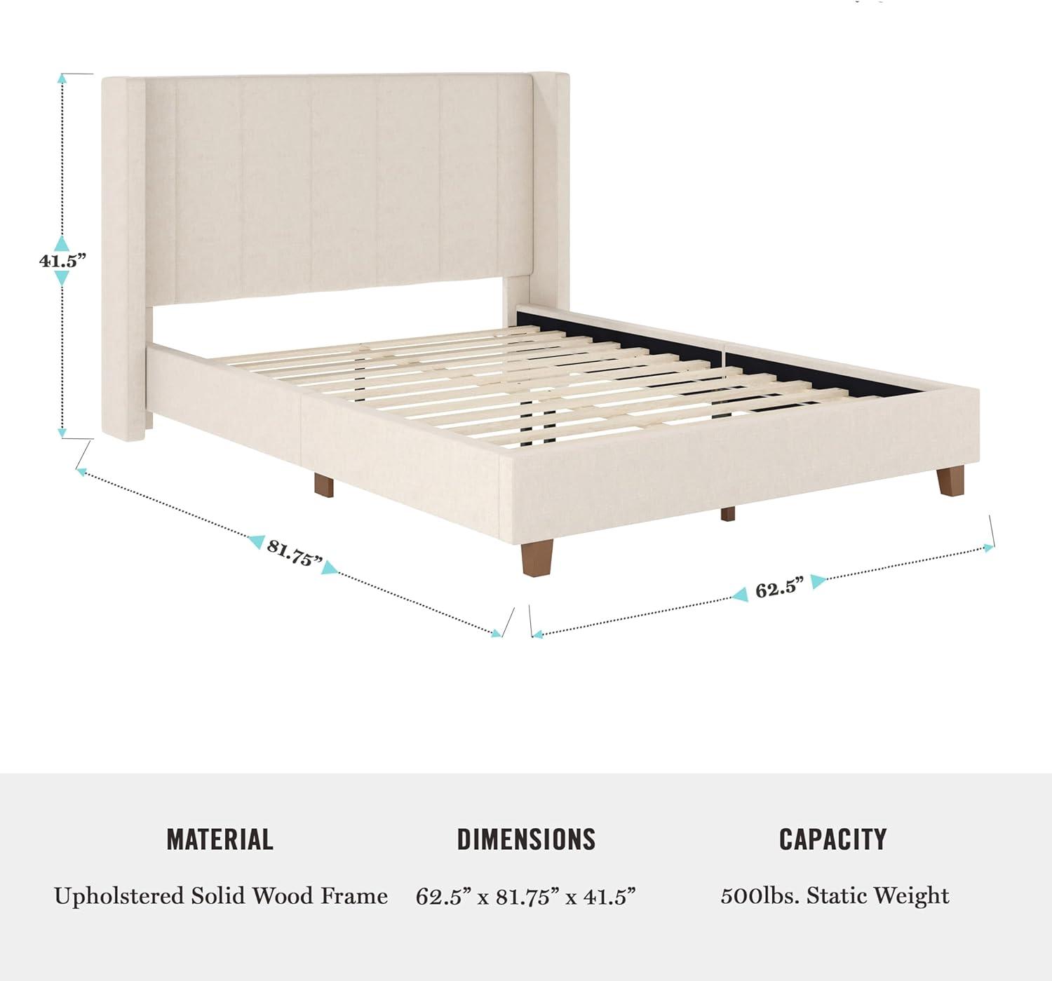 Martha Stewart Martha Stewart Kay Upholstered Platform Bed With Channel Stitched Wingback Headboard