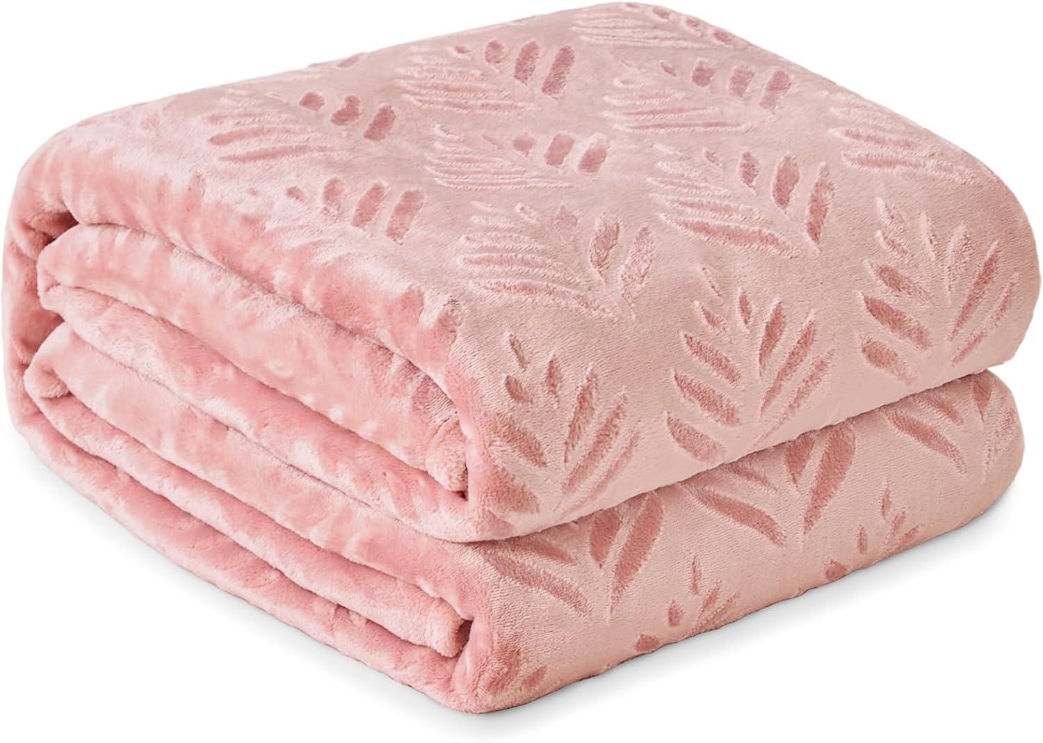 Exclusivo Mezcla Fleece Throw Blanket for Couch, Super Soft and Warm Blankets for All Seasons, Plush Fuzzy and Lightweight Pink throw, 50"x60"