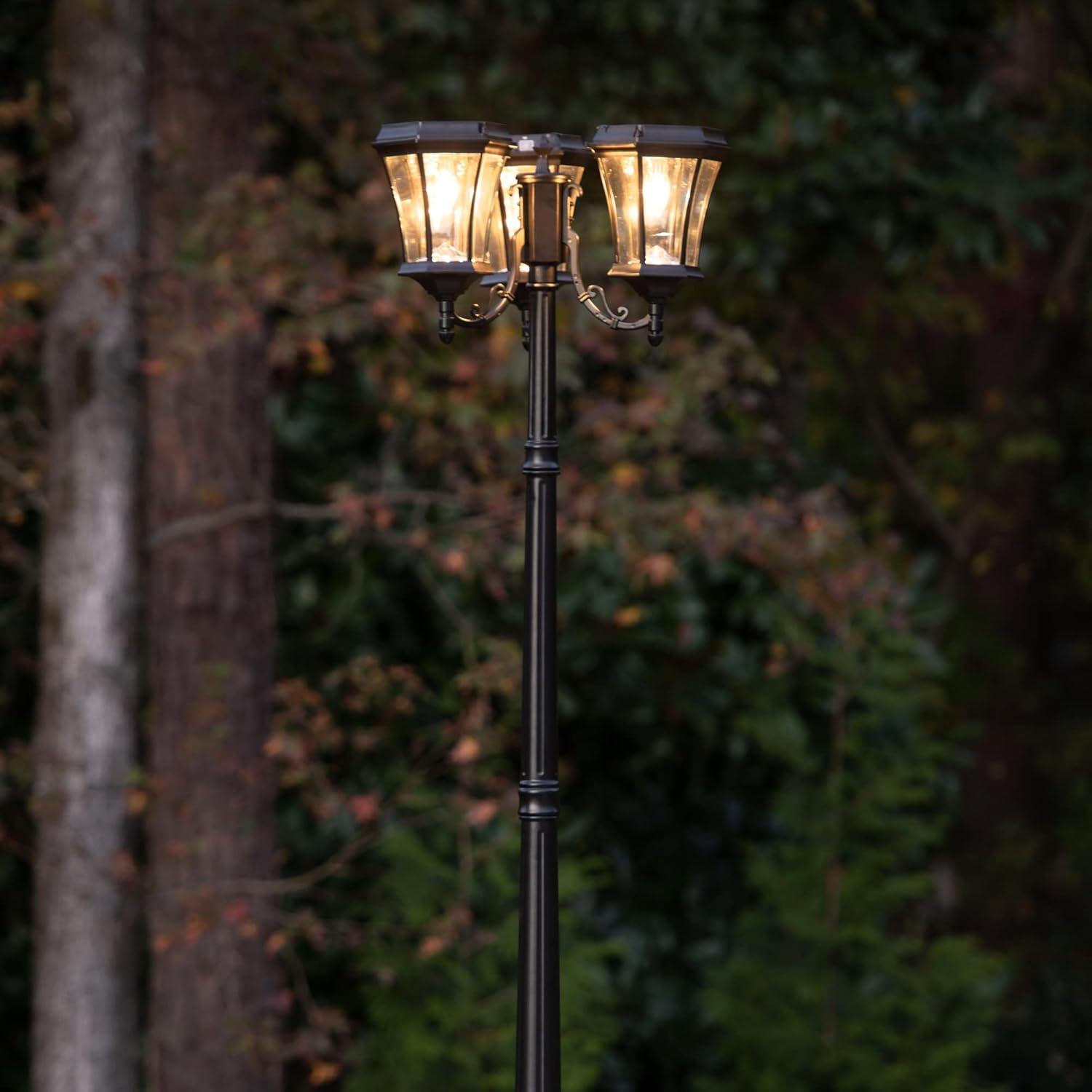 Victorian Style Black Aluminum Triple Solar Lamp Post