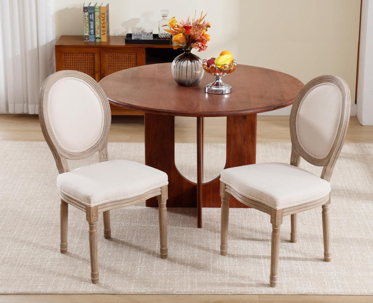SoarFlash French Dining Chairs Set of 6, Vantage Dining Chair with Round Back, Farmhouse Country Dining Chair for Kitchen,Bedroom,Beige