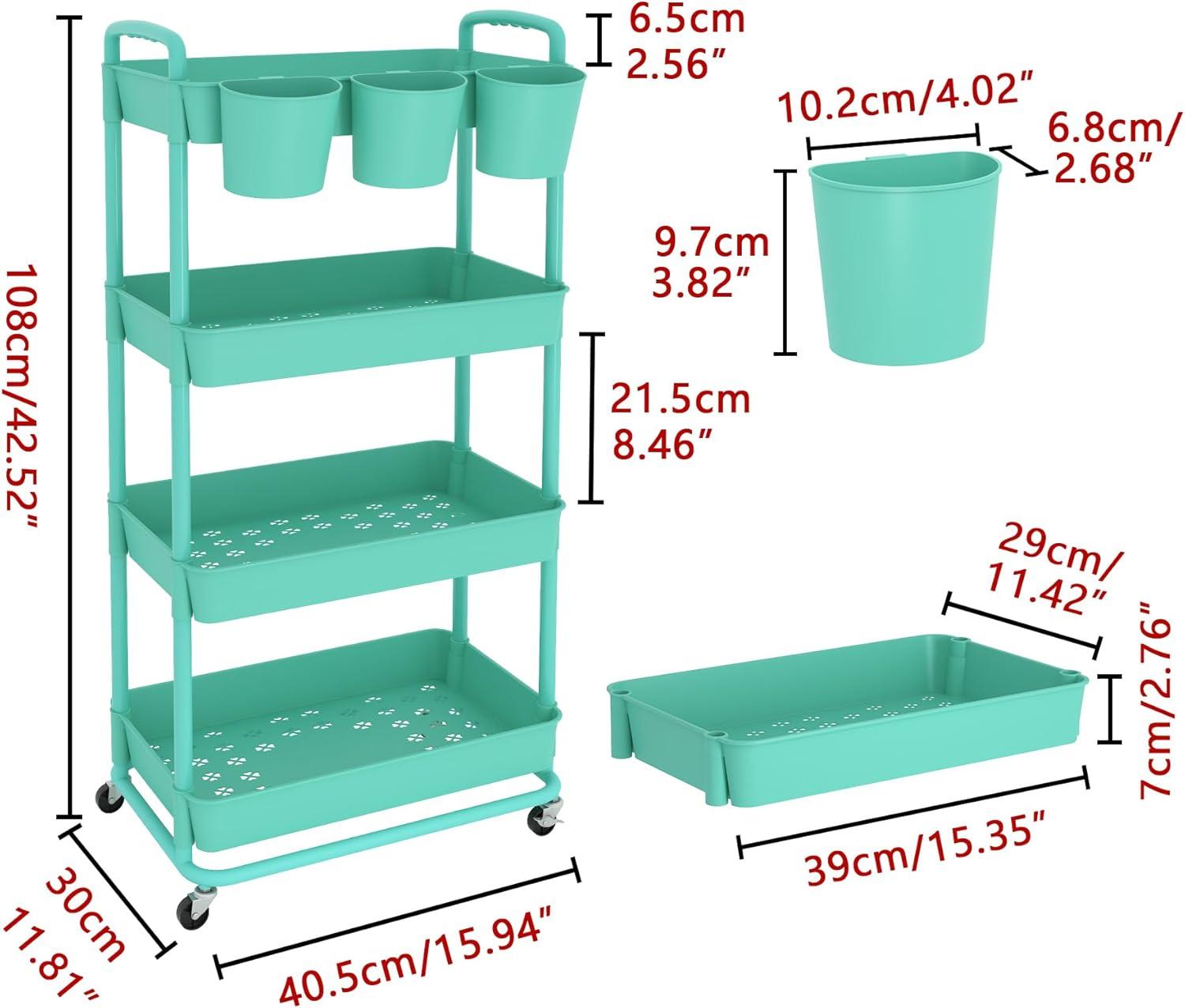 White 4-Tier Plastic Rolling Storage Cart with Lockable Wheels