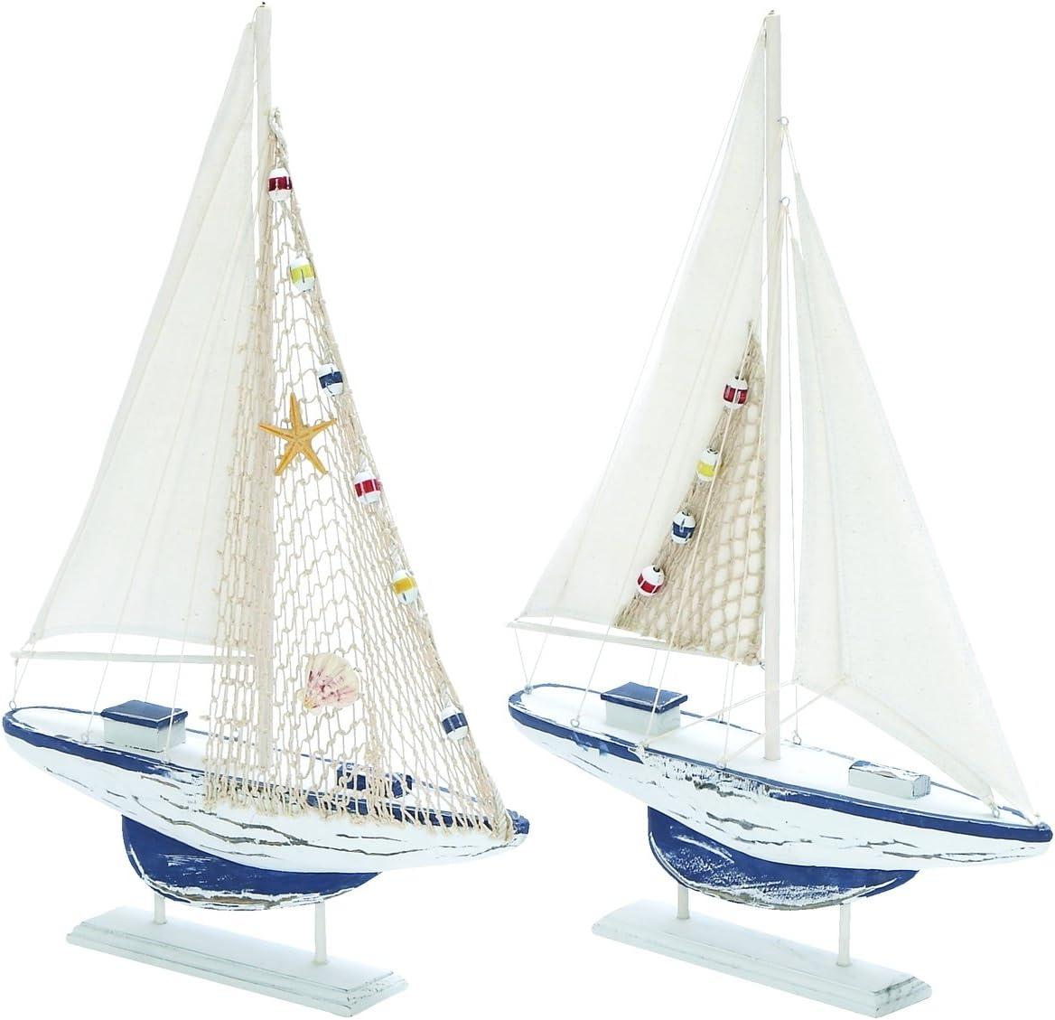 25"H, 17"W White Wood Sail Boat Sculpture, by DecMode (2 Count)