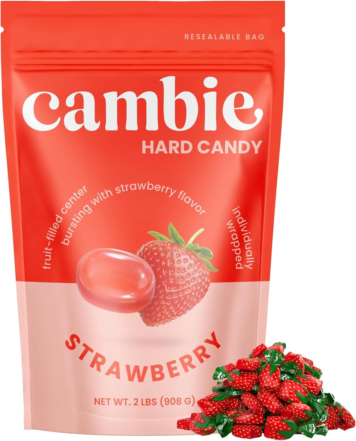 Strawberry Filled Hard Candy - Individually Wrapped Strawberry Bon Bons Candy 2 Pound Bulk Bag - Holiday Candy
