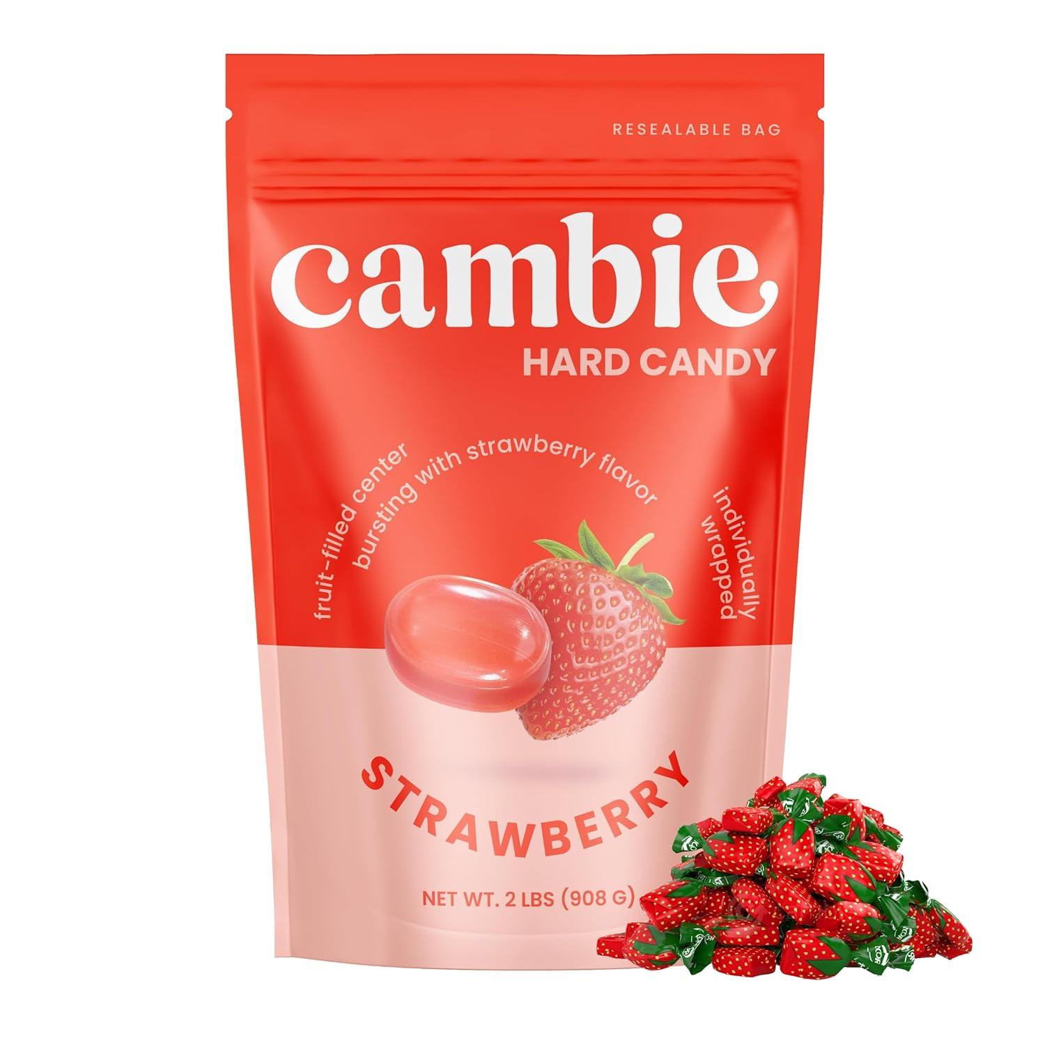 Strawberry Filled Hard Candy - Individually Wrapped Strawberry Bon Bons Candy 2 Pound Bulk Bag (Approx. 130 Pieces) - Holiday Candy with Soft Fruit Filled Center
