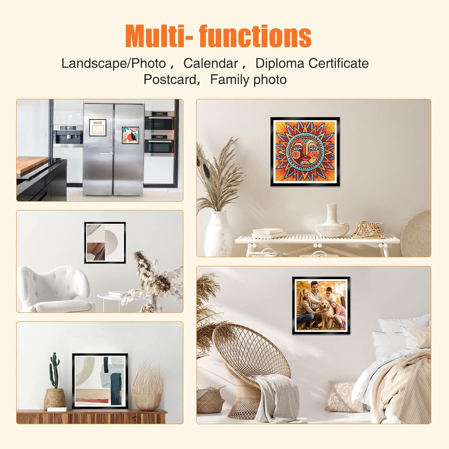 GHHKUD Upgraded 2Pack Diamond Painting Frames, Frames for 30x30cm Diamond Painting Canvas, Magnetic Diamond Art Frame Self-Adhesive, Diamond Painting Frames with Hooks for Wall Window Door (Gold)