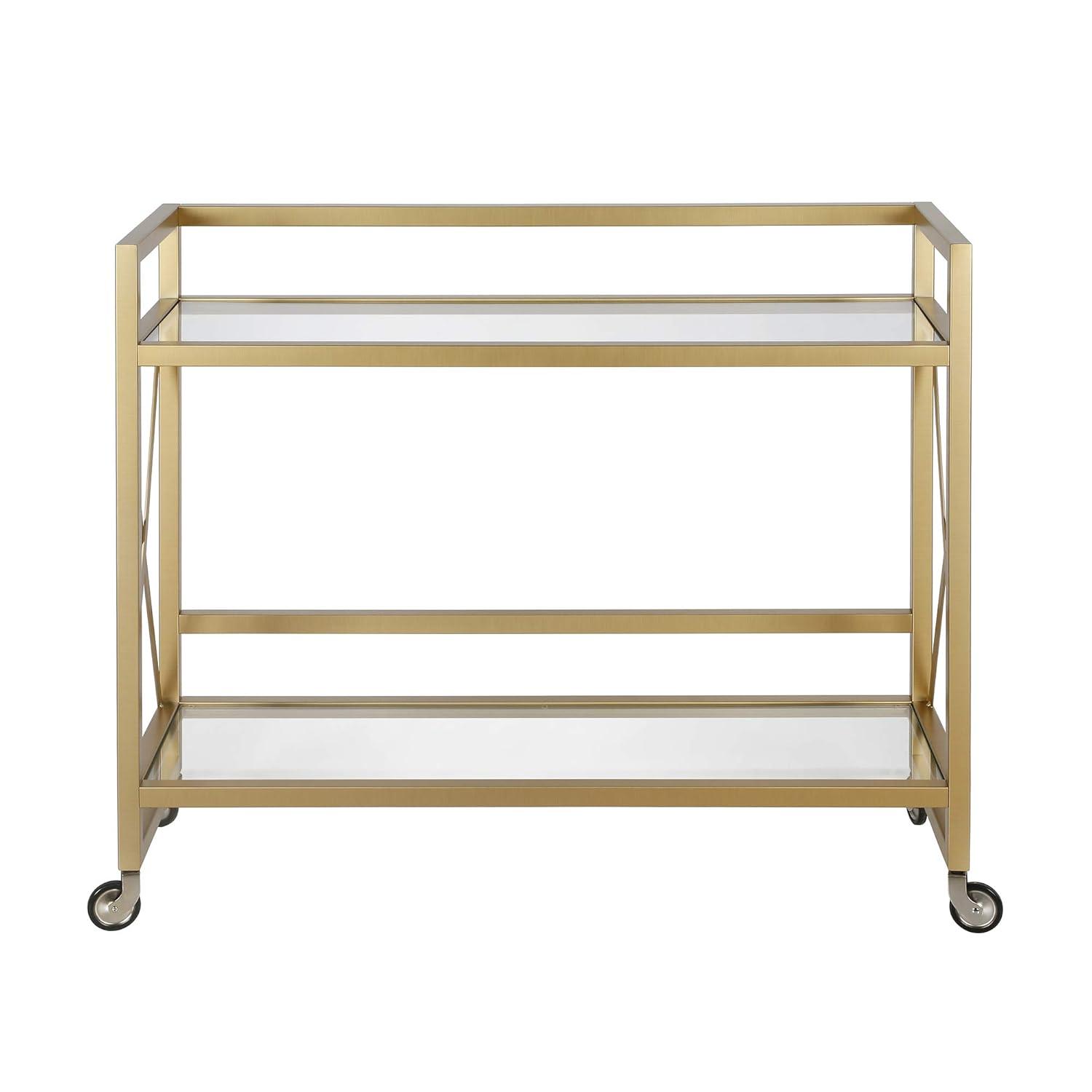 Evelyn&Zoe 38" Brass Metal/Glass Bar Cart