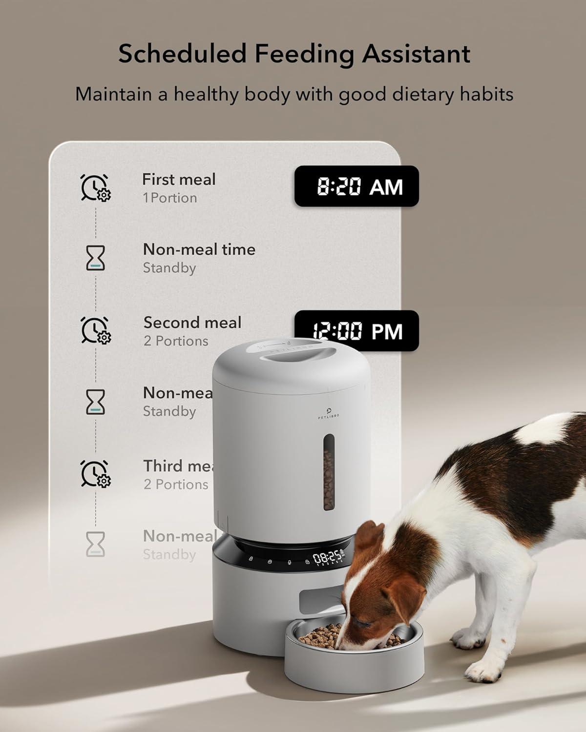 White Automatic Pet Feeder with LED Display and Voice Recorder