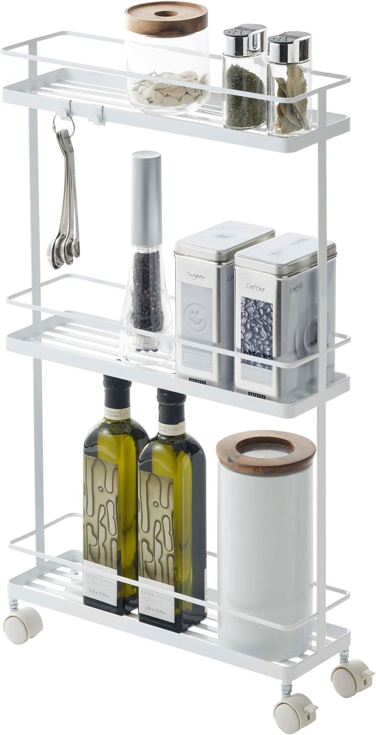 Tower Yamazaki Home Rolling Kitchen Island Metal Storage Cart, Portable Organizer Shelves