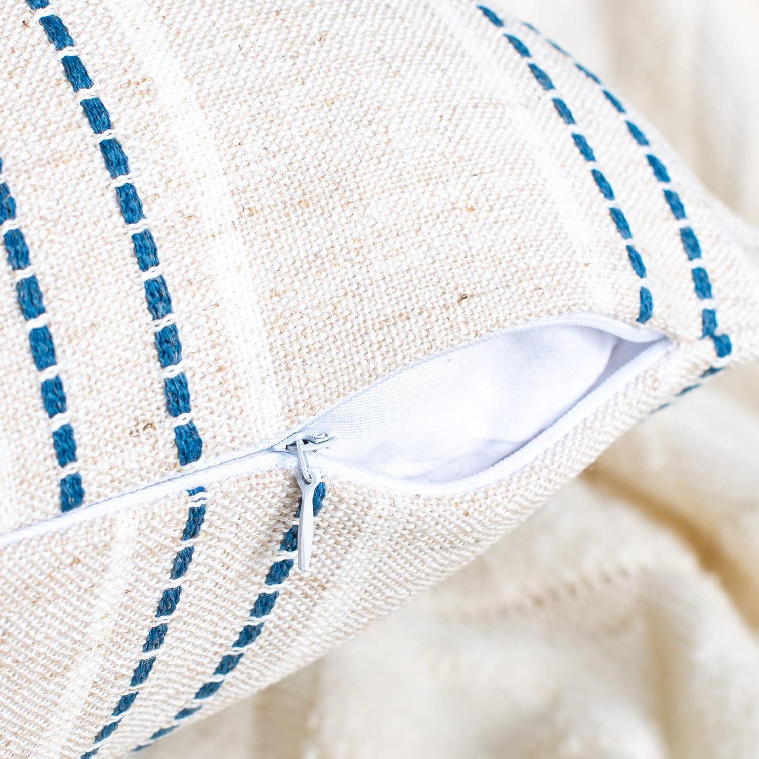 Beige and Navy Blue Farmhouse Stripe 18" Pillow Covers Set