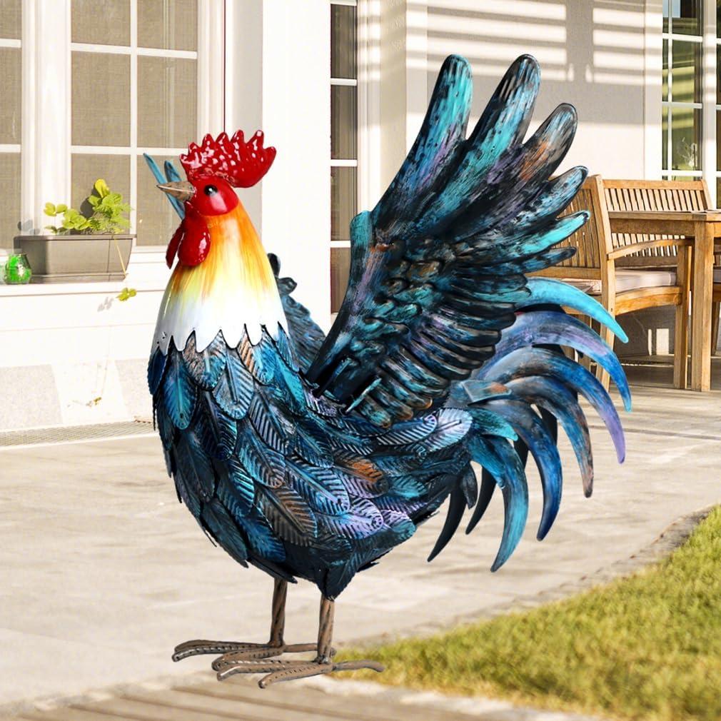 chisheen Metal Rooster Yard Decor Garden Statue Outdoor Chicken Decorations Sculpture for Backyard Patio Kitchen Lawn Ornaments Gifts for Mom C42