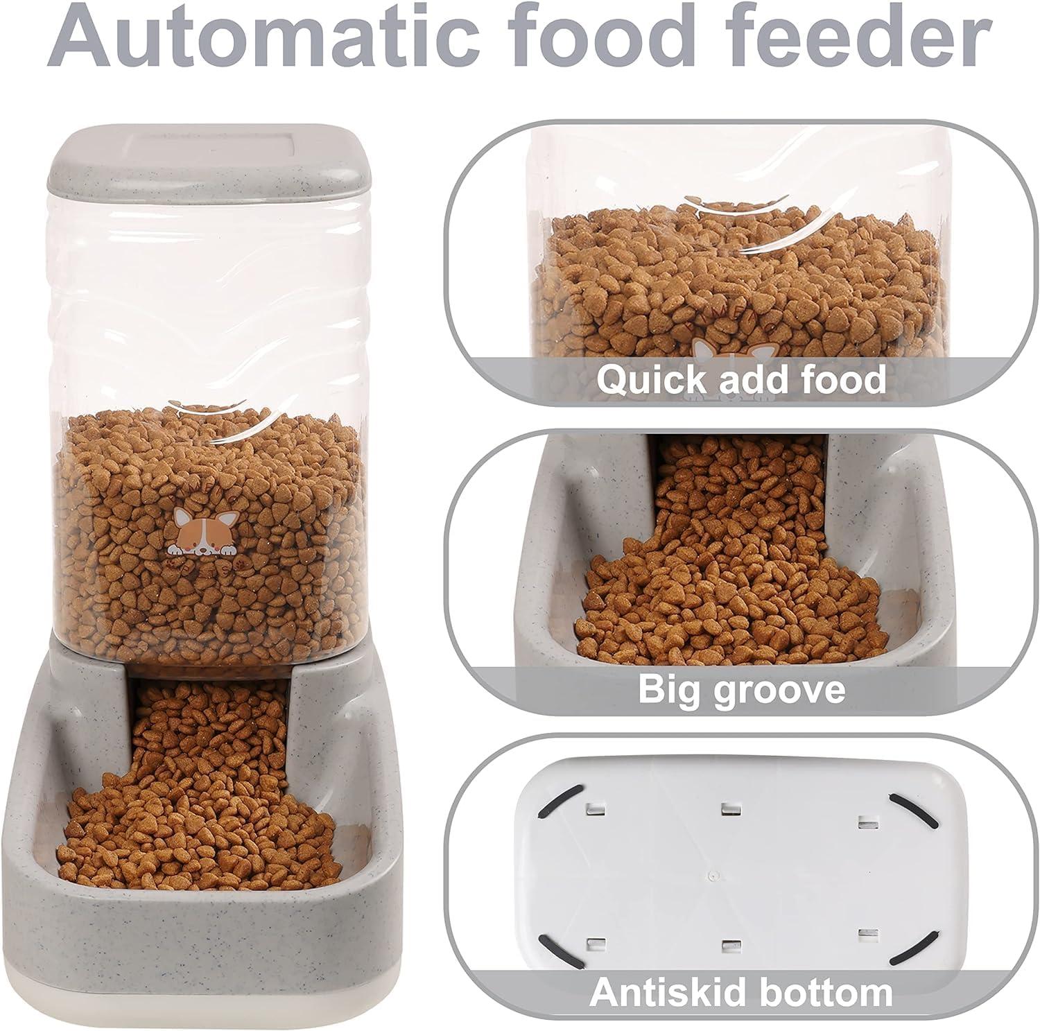 Elevon Automatic Dog Feeder, Gravity Food and Water Dispenser Bowl Set for Small Medium Cats Animals, Pet Feeder Dispenser Storage Food, 3.8L Large Capacity, White & Gray C9