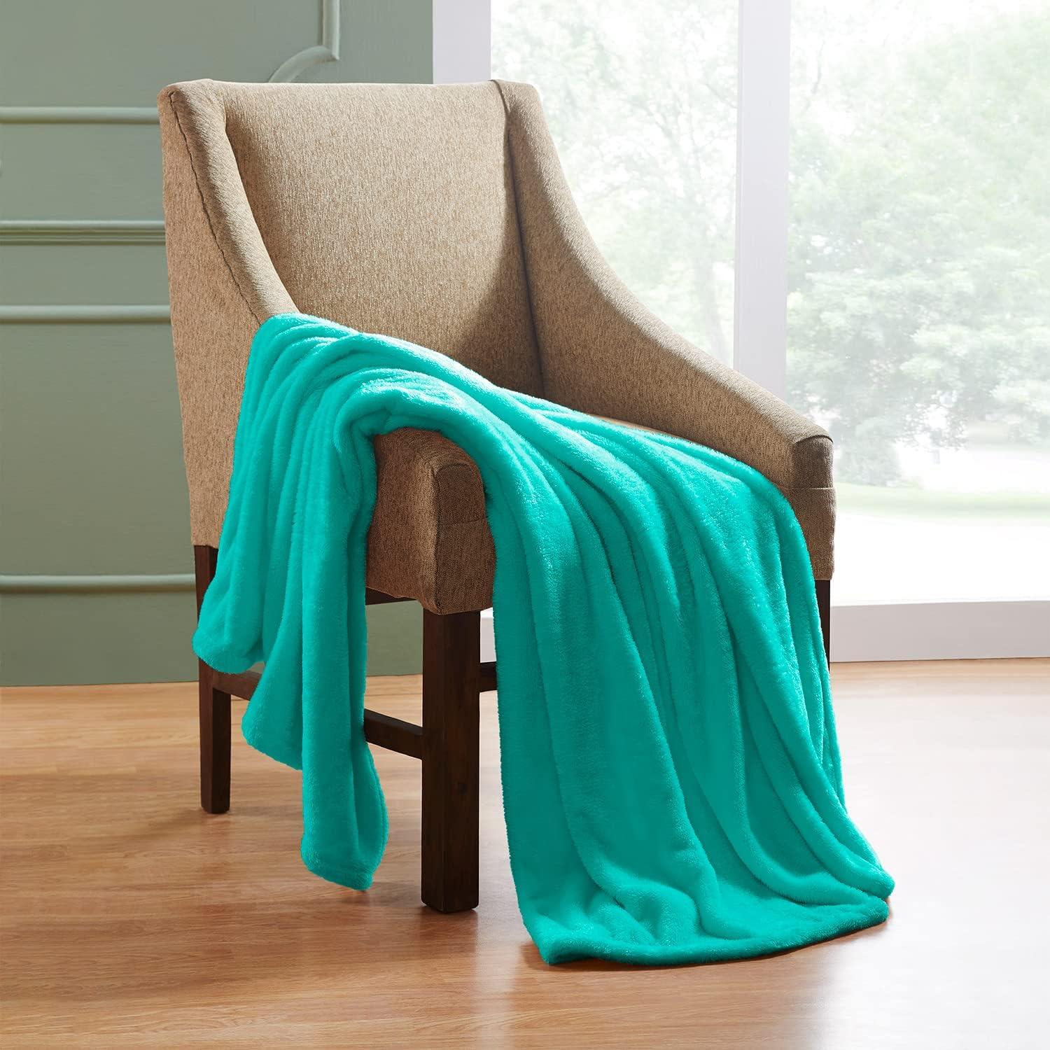 Ultra-Soft Fuzzy Velvety Sheen Fleece Blanket Turquoise / Full/Queen