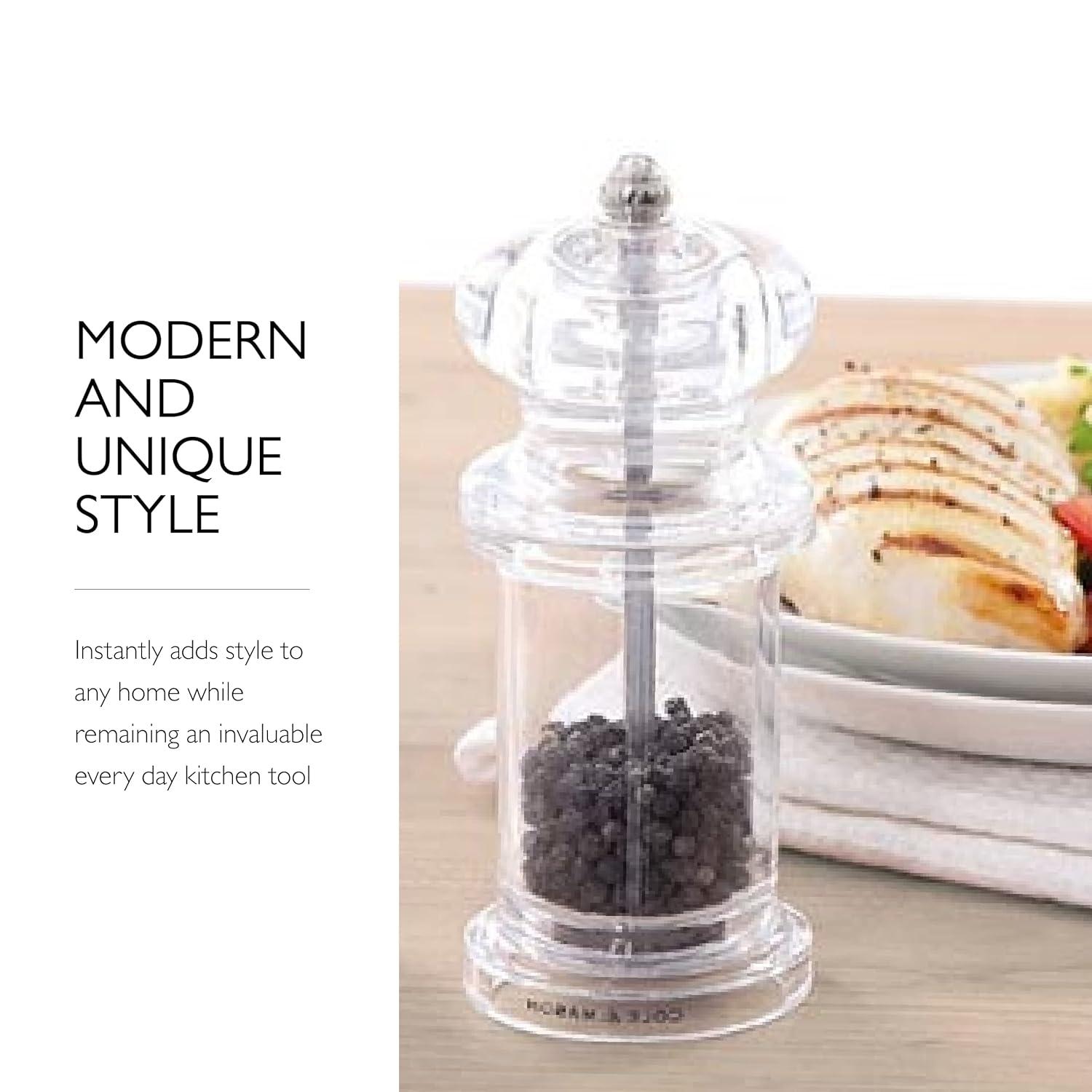 Cole & Mason 505 Refillable Spice Mill - Kitchen & Home Accessory - Table Pepper Grinder - Peppercorn Included - Acrylic - Pepper Mill 5.5"