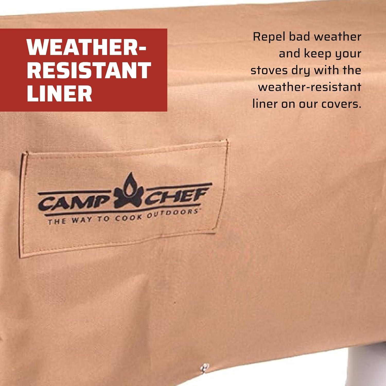 Tan Weather-Resistant Grill Cover for Three-Burner Cooking Systems