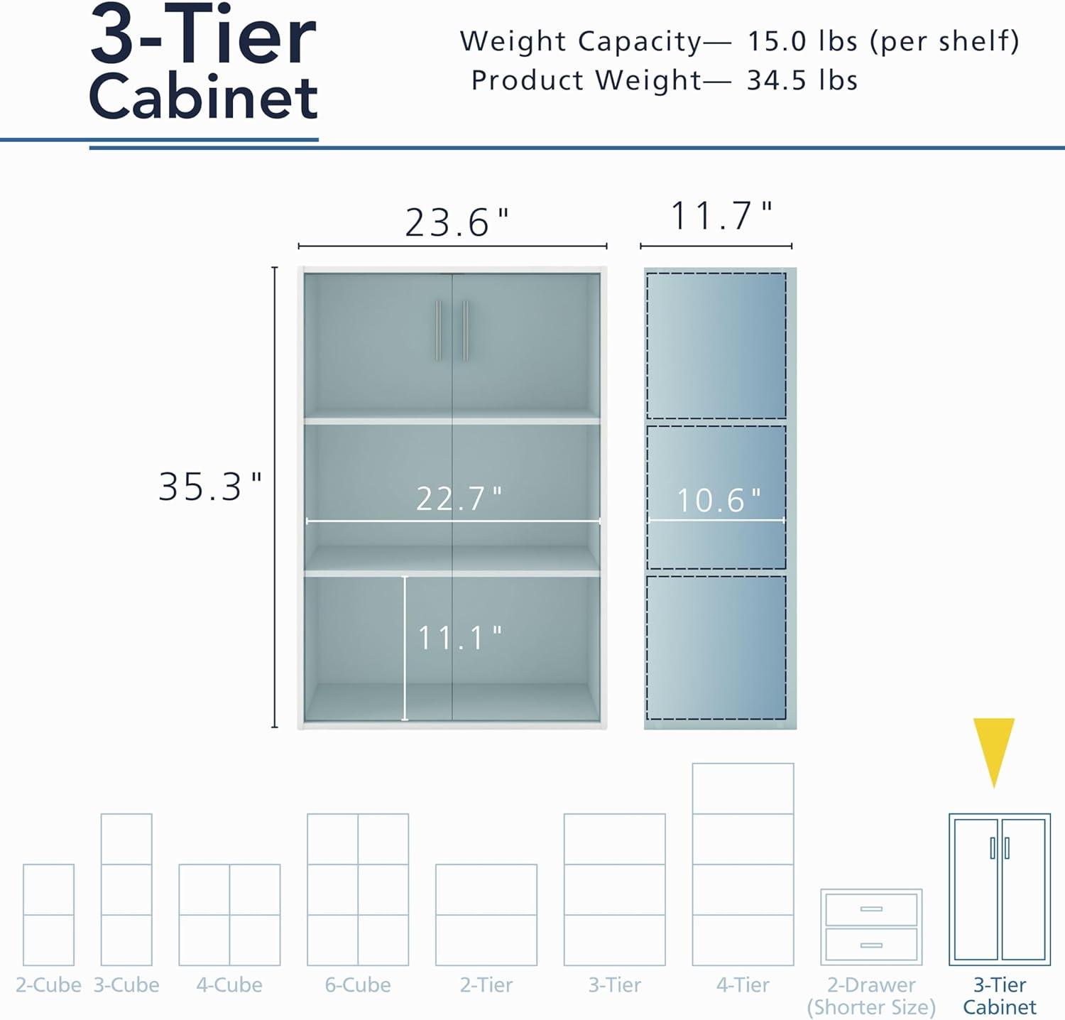 24/7 Shop At Home 35.27" Silkpath Modern 3 Tier Doors Stackable and Modular Bookcase Light Blue