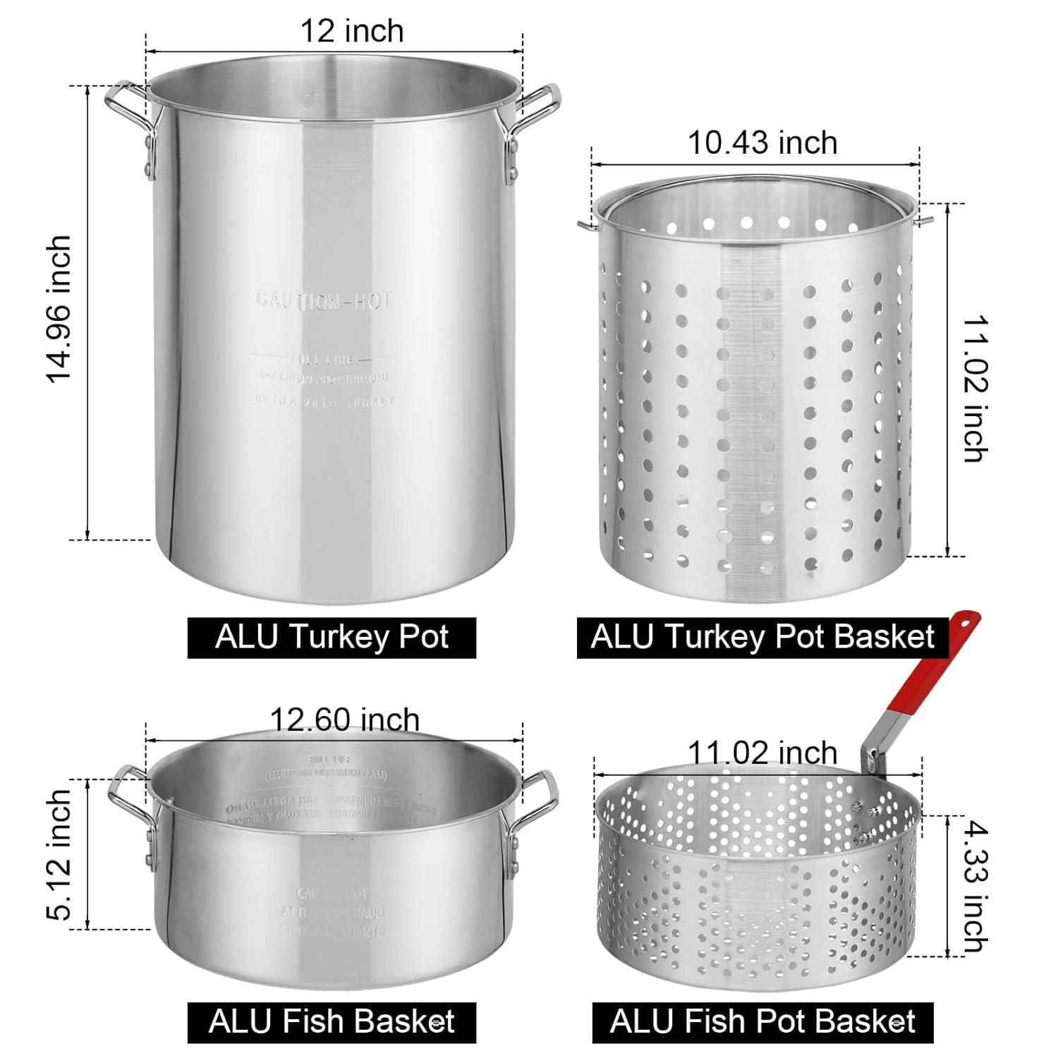 Outvita 30 Qt Turkey Deep Fryer & 10QT Fish Fryer Kit w/Baskets,Aluminum Fish & Seafood Boiler Steamer with 54,000 BTU Propane Gas Burner Stand Injector Thermometer Hose, Ideal for Outdoor Fry