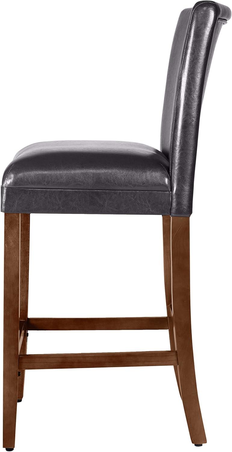 HomePop Home Decor | Classic Counter Height Bar Stools | 29 Inch Bar Stools | Decorative Home Furniture (Brown Faux Leather) Single Pack