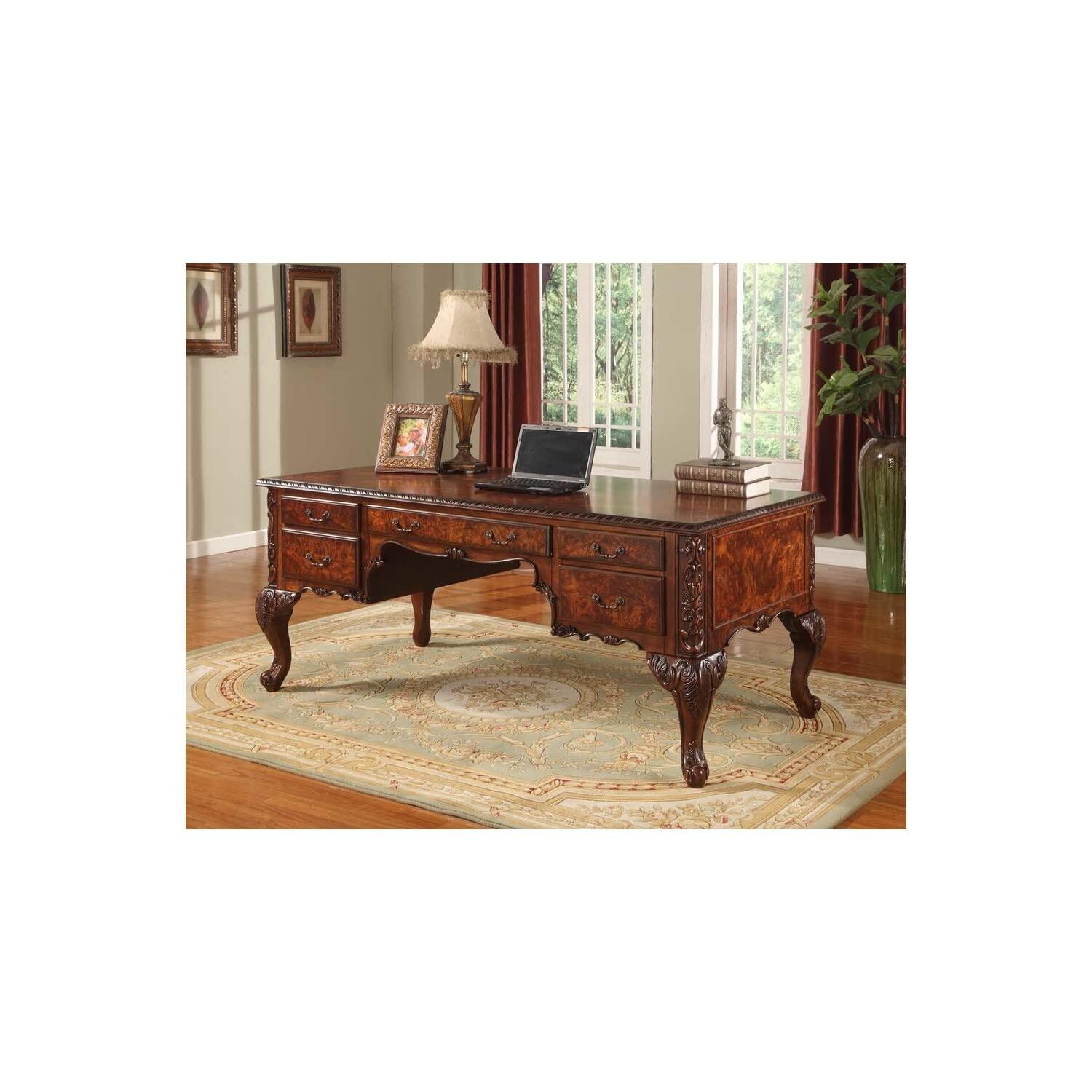 Best Master CDExecutive 72" Wood Office Desk With Hand Carved Designs in Cherry