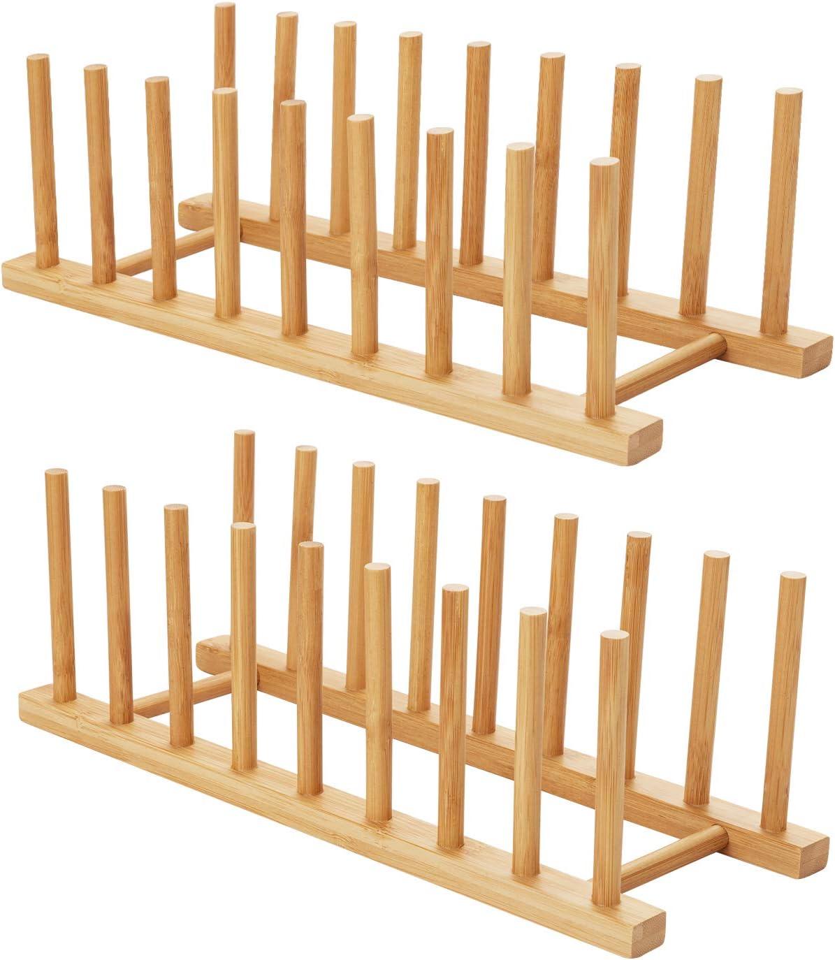 Natural Bamboo 8-Slot Dish and Lid Drying Rack, Set of 2