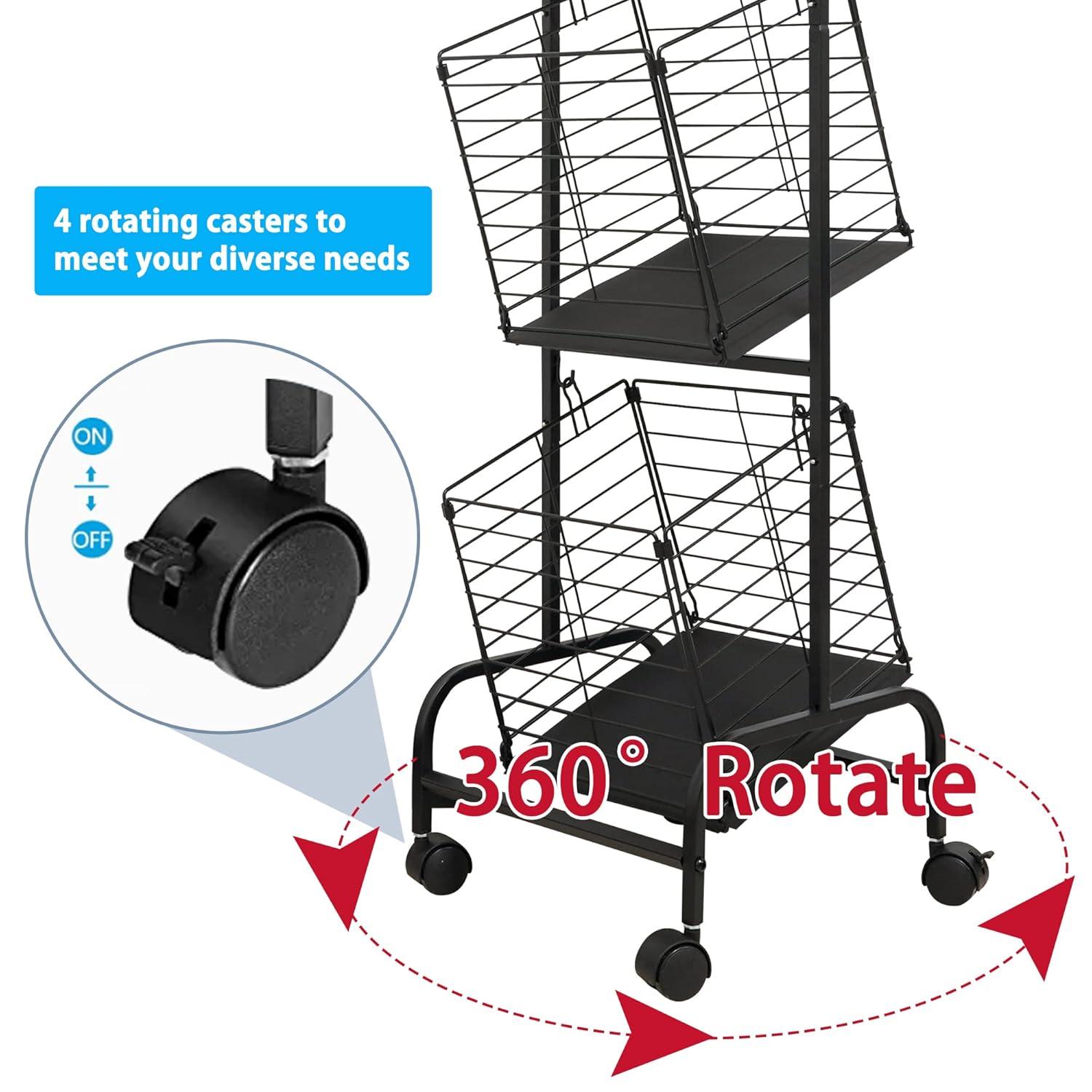 OUMIKEJI 3-Tier Fruit Basket Stand For Kitchen, Wire Market Basket Food Storage Stand With Wheels, Vegetable Produce Pantry Basket Organizer