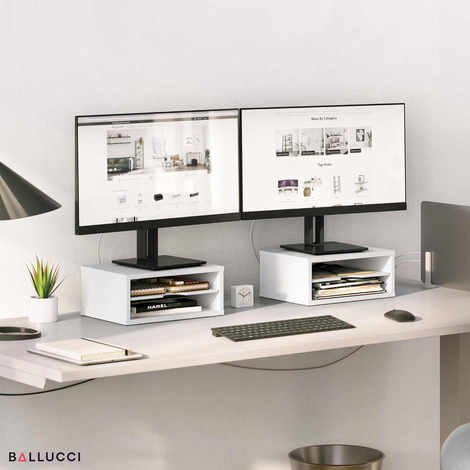 Ballucci Logan Stackable 2-Tier Paper Organizer and Monitor Stand