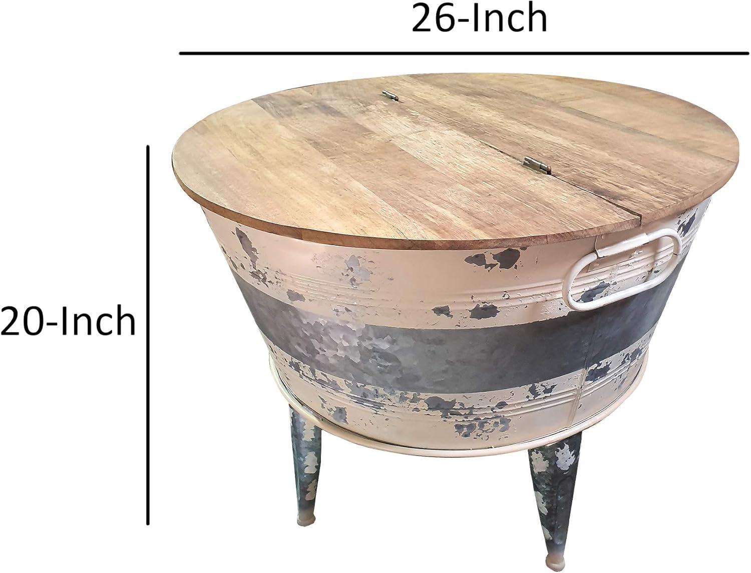 Distressed Metal Frame Cocktail Table with Hinged Lift Top Storage Brown/Gray - Benzara