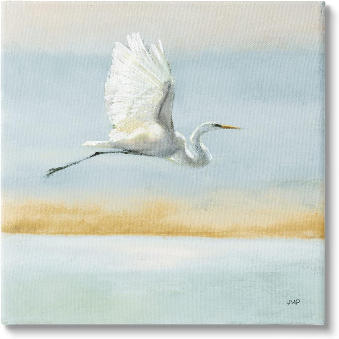 Stupell Industries Egret Bird Flying Ocean Breeze Canvas Wall Art