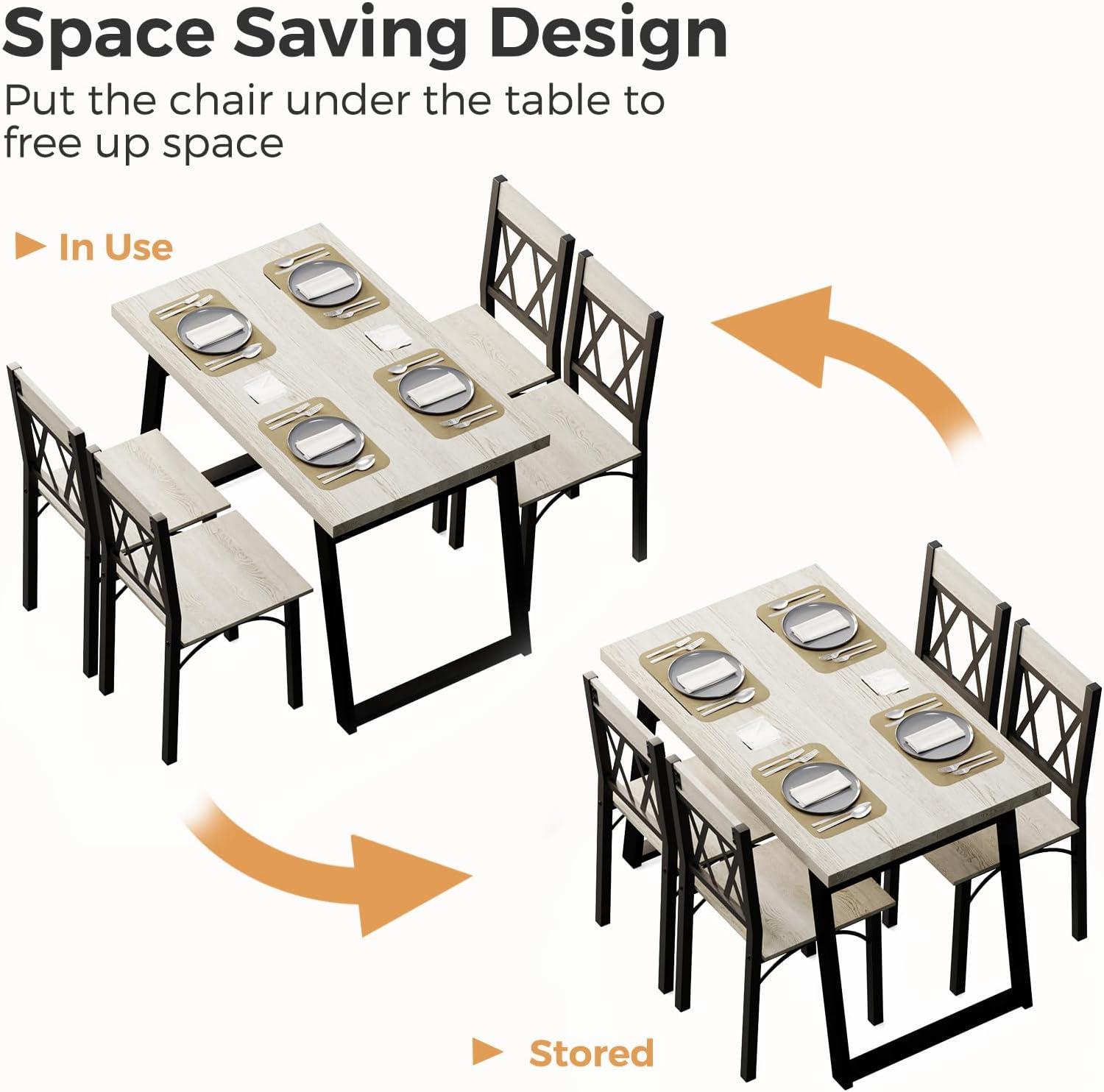 MAISONPEX Dining Table Set for 4, 5-Piece Farmhouse Wood Table and Chair for Kitchens