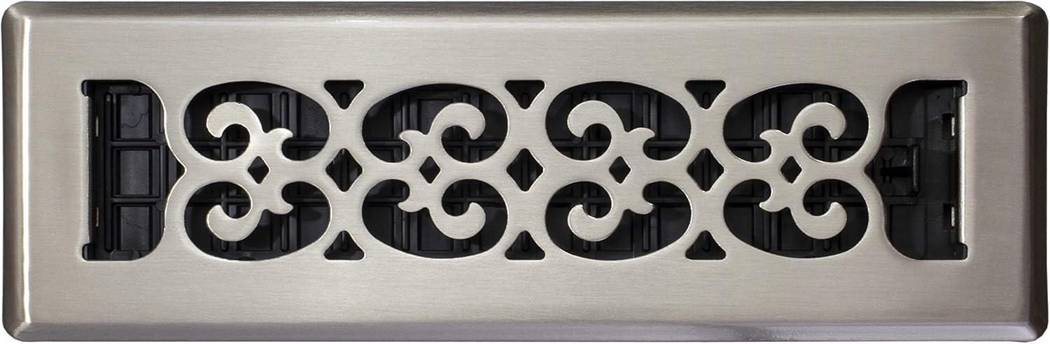 Decor Grates SPH210-NKL 2 10-Inch Scroll Floor Register, 2x10, Brushed Nickel Finish