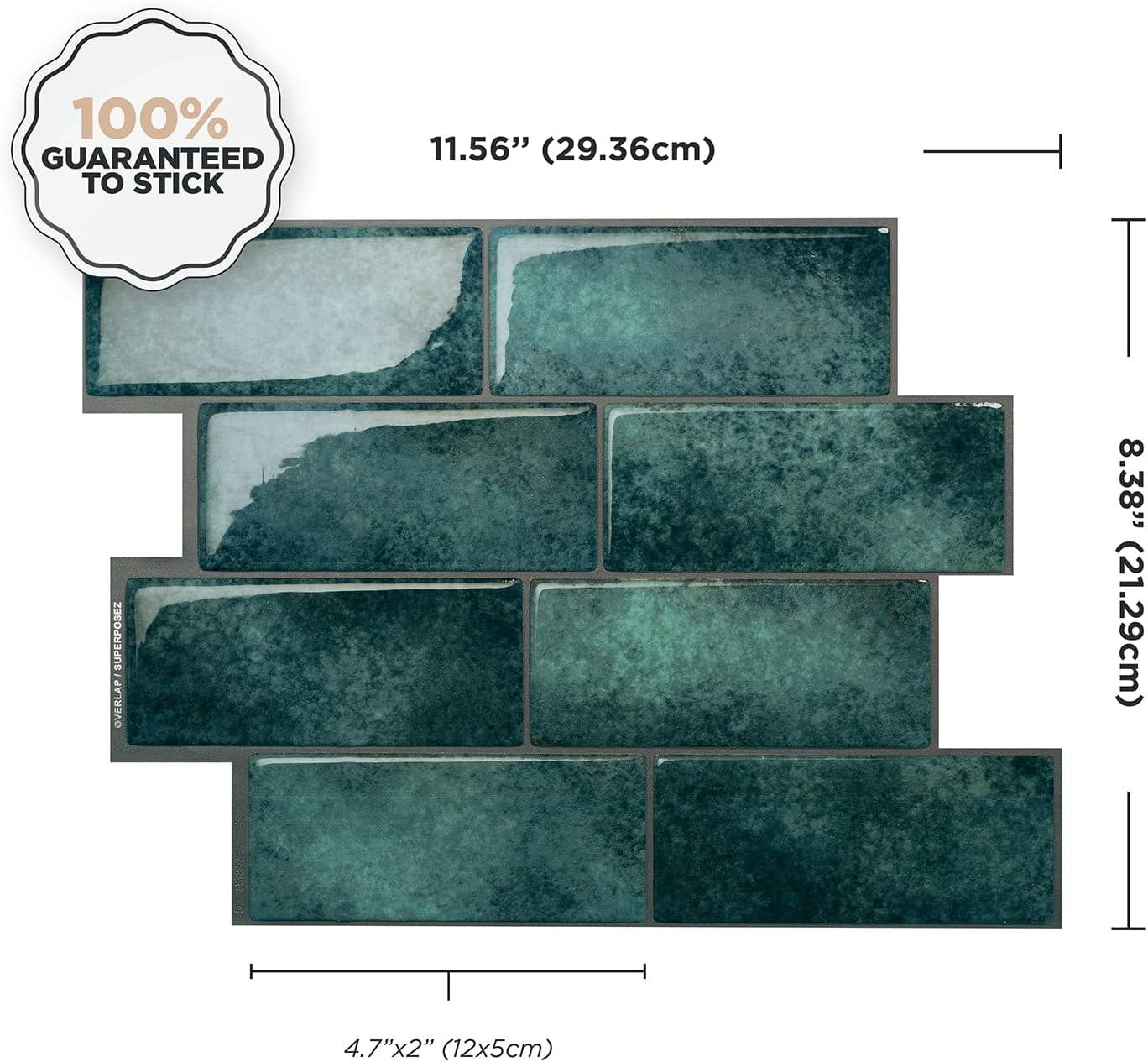 Glossy Blue and Green Peel and Stick Backsplash Tiles