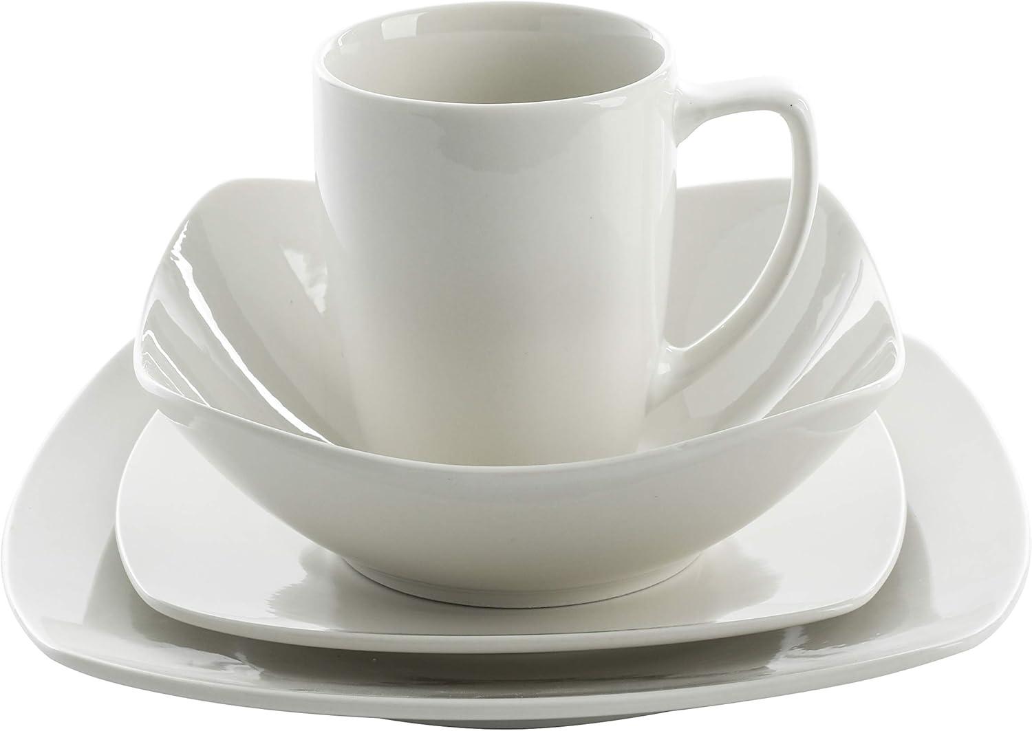 White Porcelain Square Dinnerware Set for 6