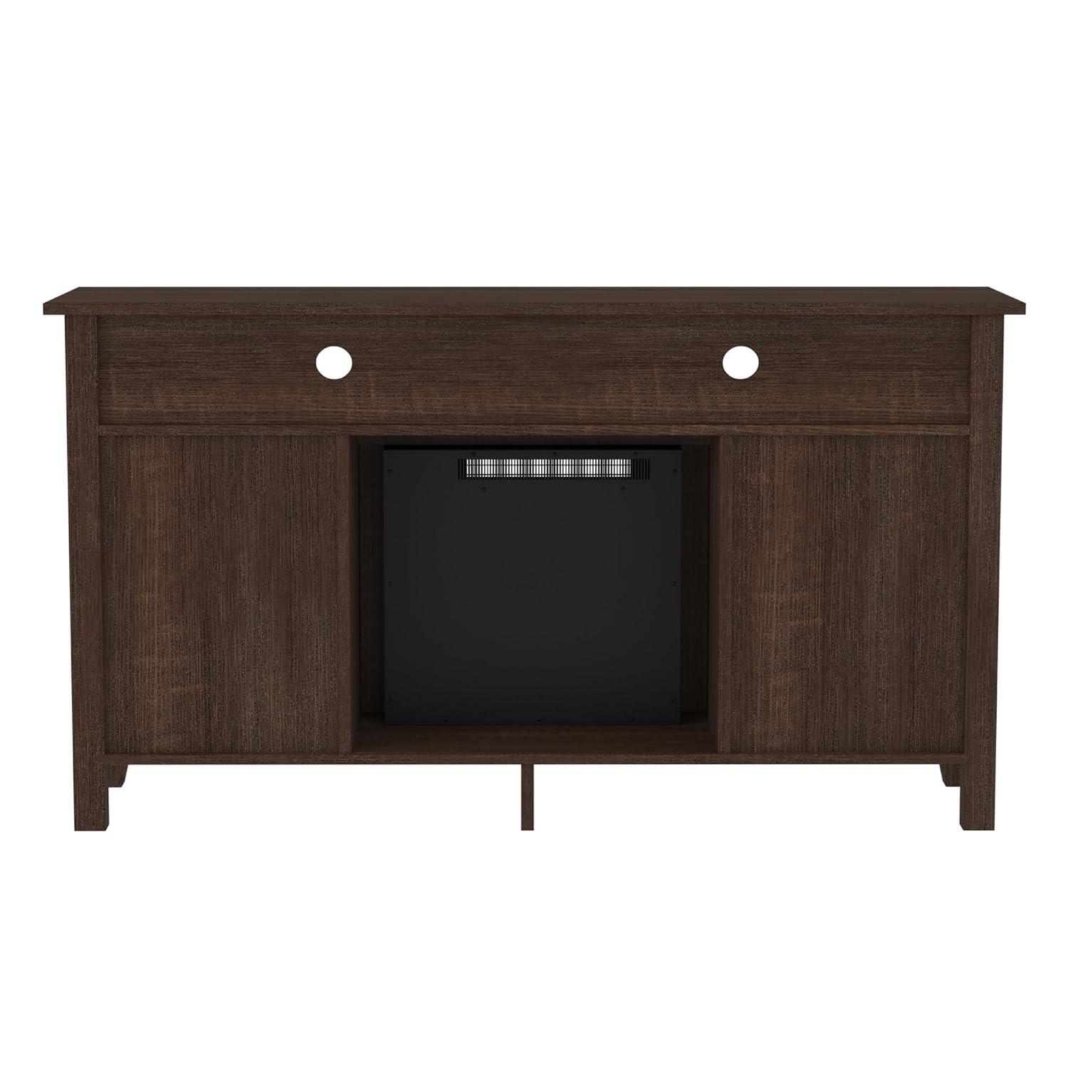 Espresso 58" Highboy Media Stand with Electric Fireplace and Cabinet