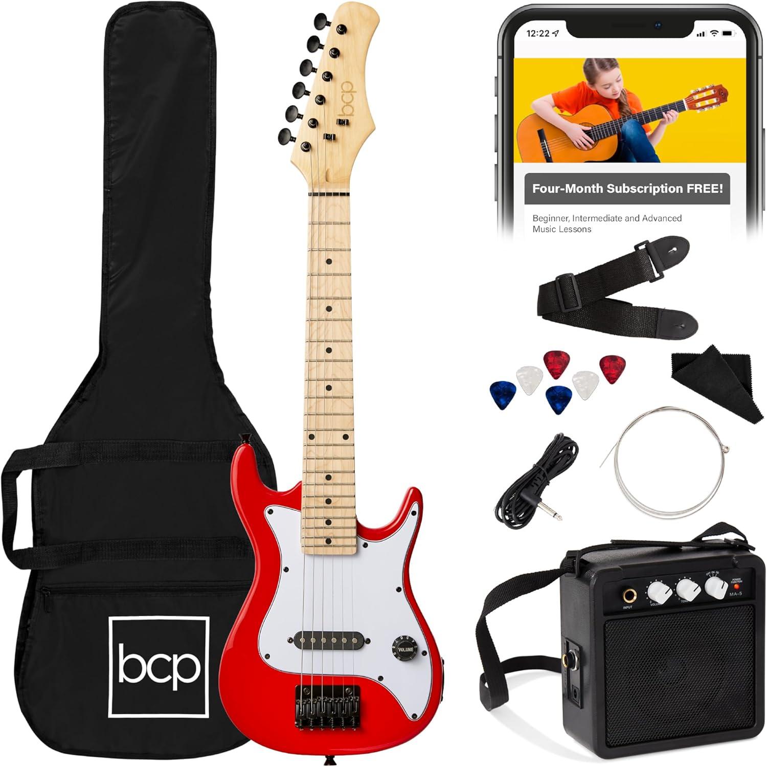 Best Choice Products 30in Kids Electric Guitar Beginner Starter Kit w/ 5W Amplifier, Strap, Case - Metallic Red