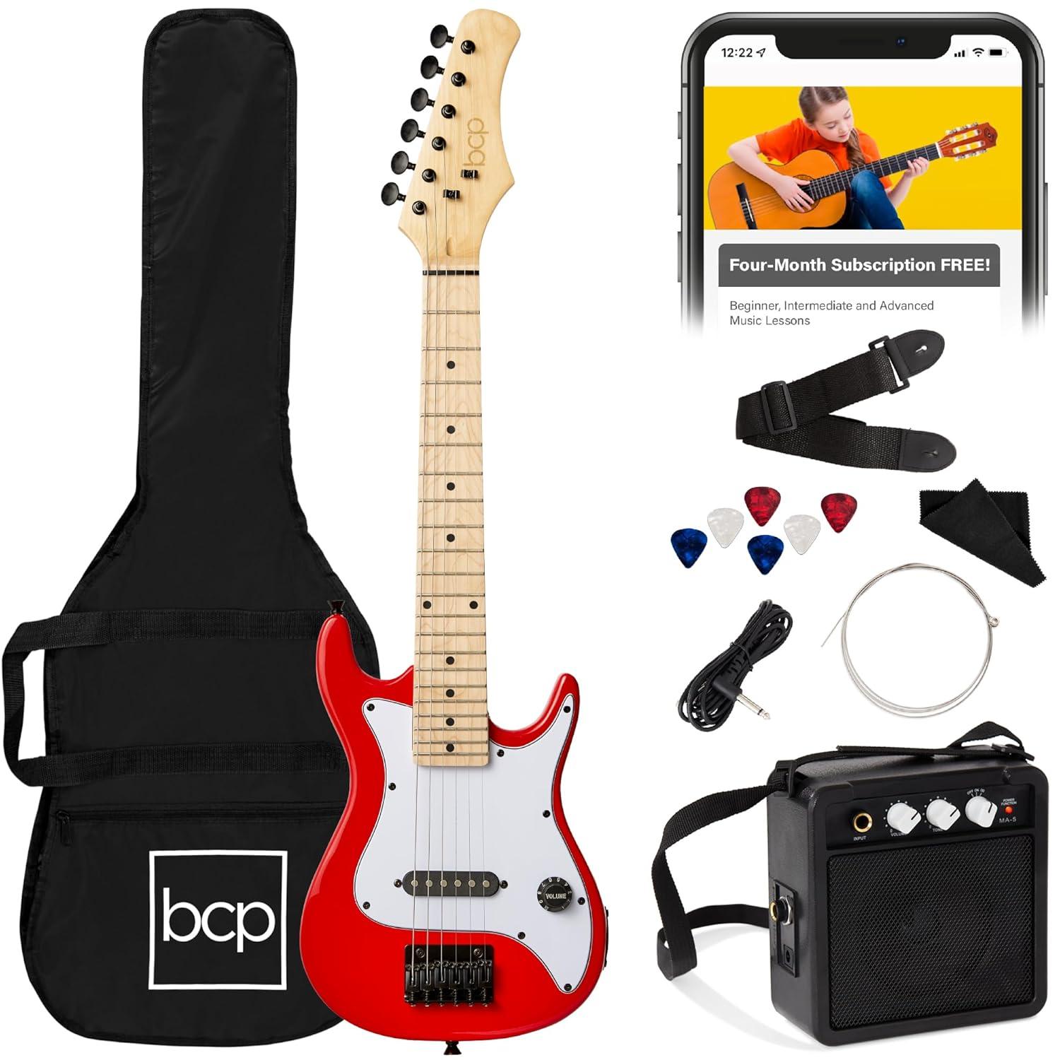 Best Choice Products 30in Kids Electric Guitar Beginner Starter Kit w/ 5W Amplifier, Strap, Case - Metallic Red