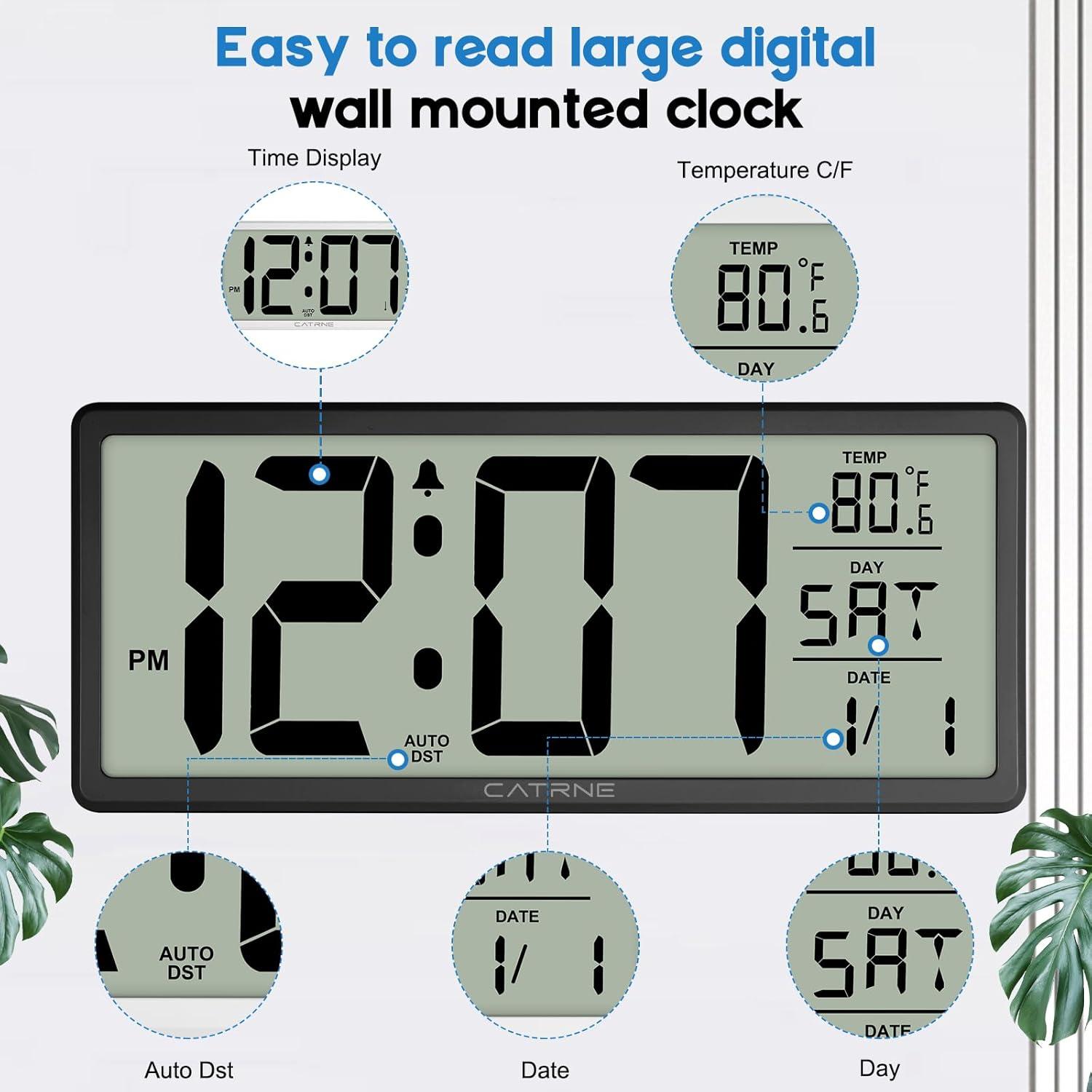 14.5'' Black Large Digital Wall Clock with Jumbo LCD Display