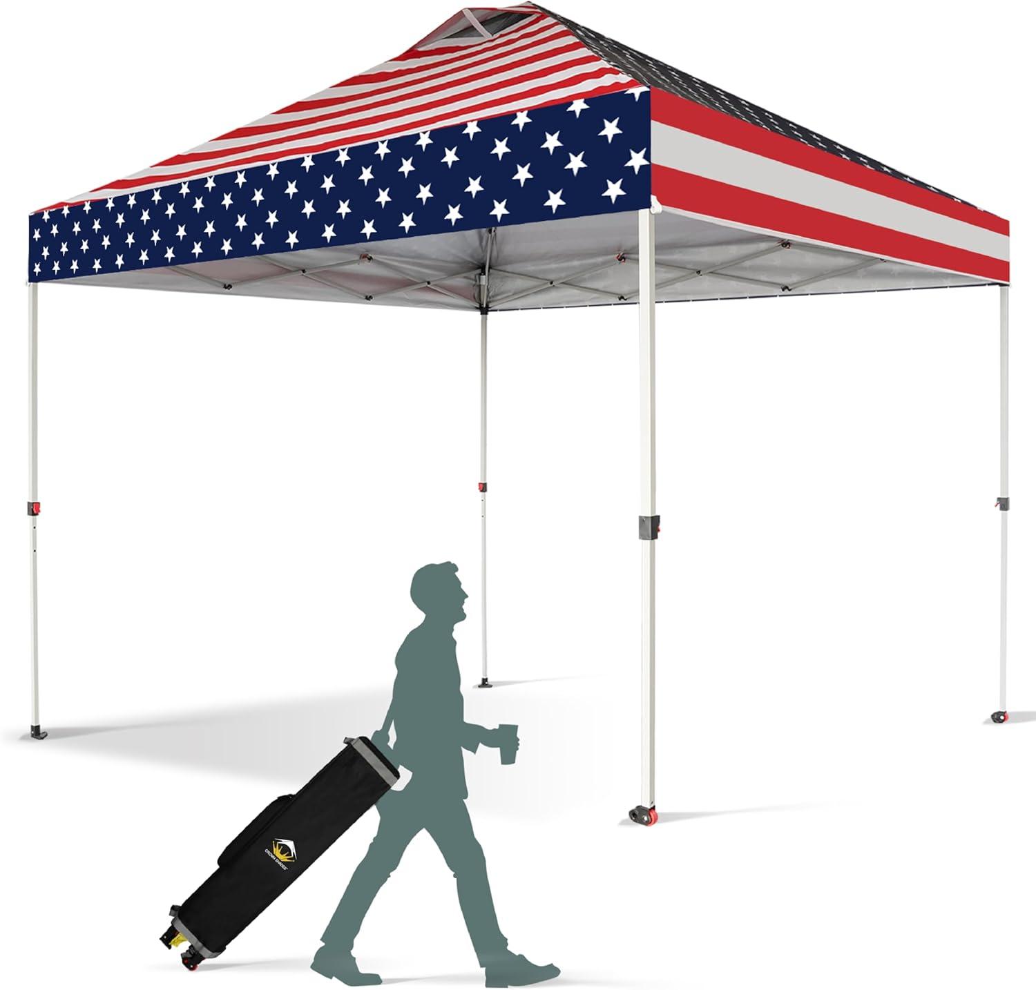 10x10 Recreational Centerlok Canopy - Sto 'N Go, Silver Coated, 150D - RM100H American Flag